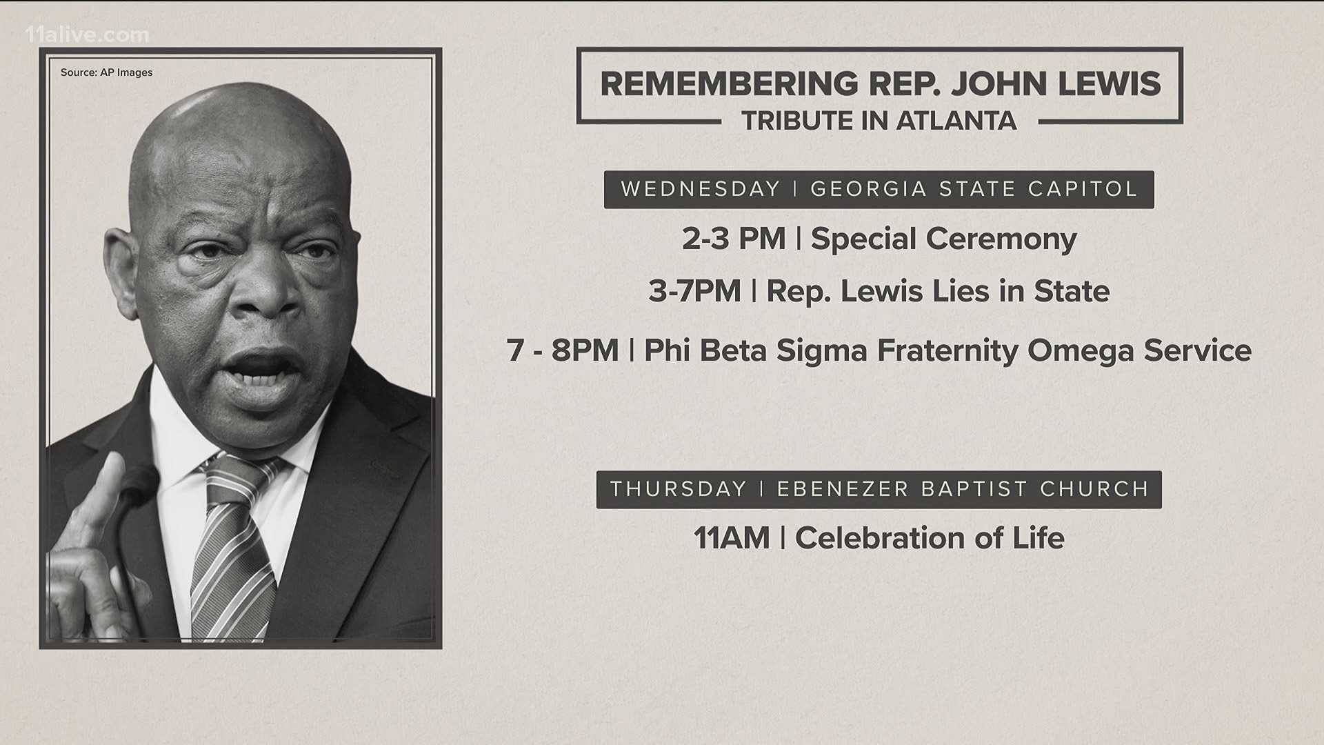 Rep. John Lewis is expected to arrive at the Georgia State Capitol at 2 p.m. on Wednesday where a special ceremony will take place in the Rotunda.