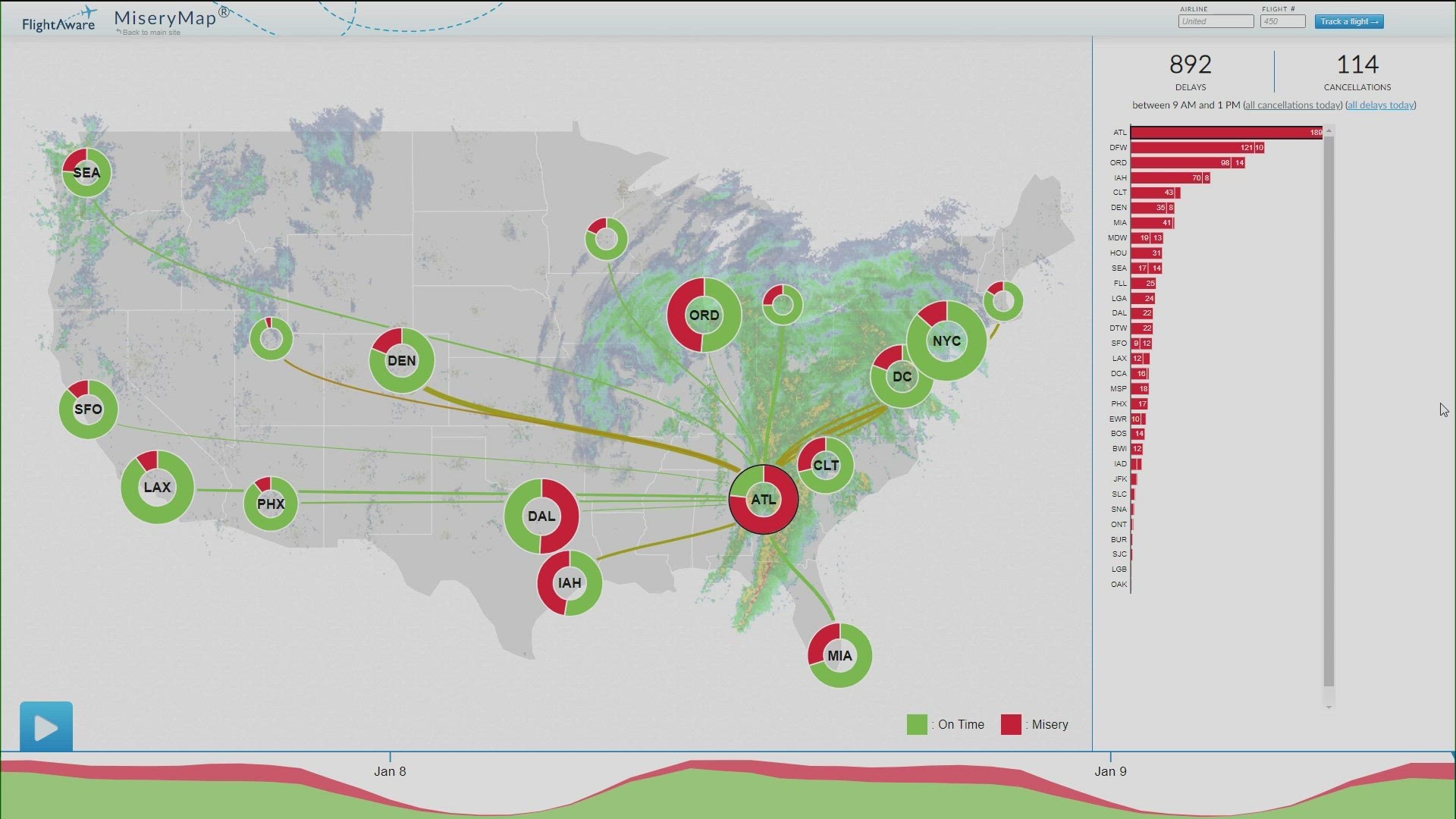 Tracking flight cancellations delays at Atlanta airport during storms