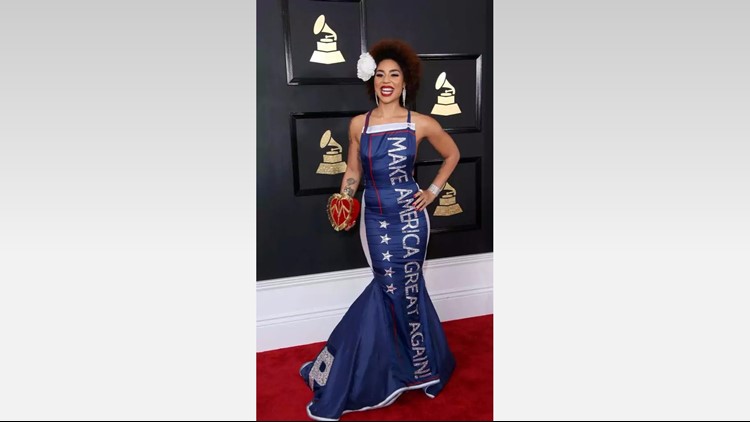 Photos Singer wears Make America Great Again dress on Grammy red carpet 11alive