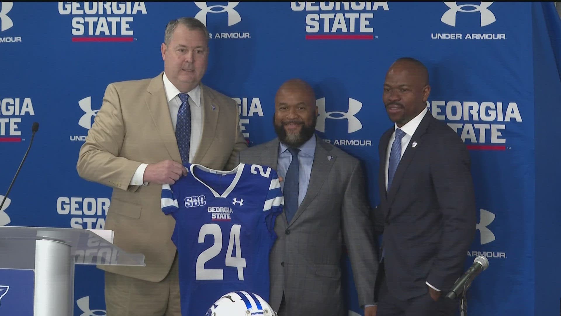 Dell McGee made his first comments in a news conference Monday as the new head football coach at Georgia State University.