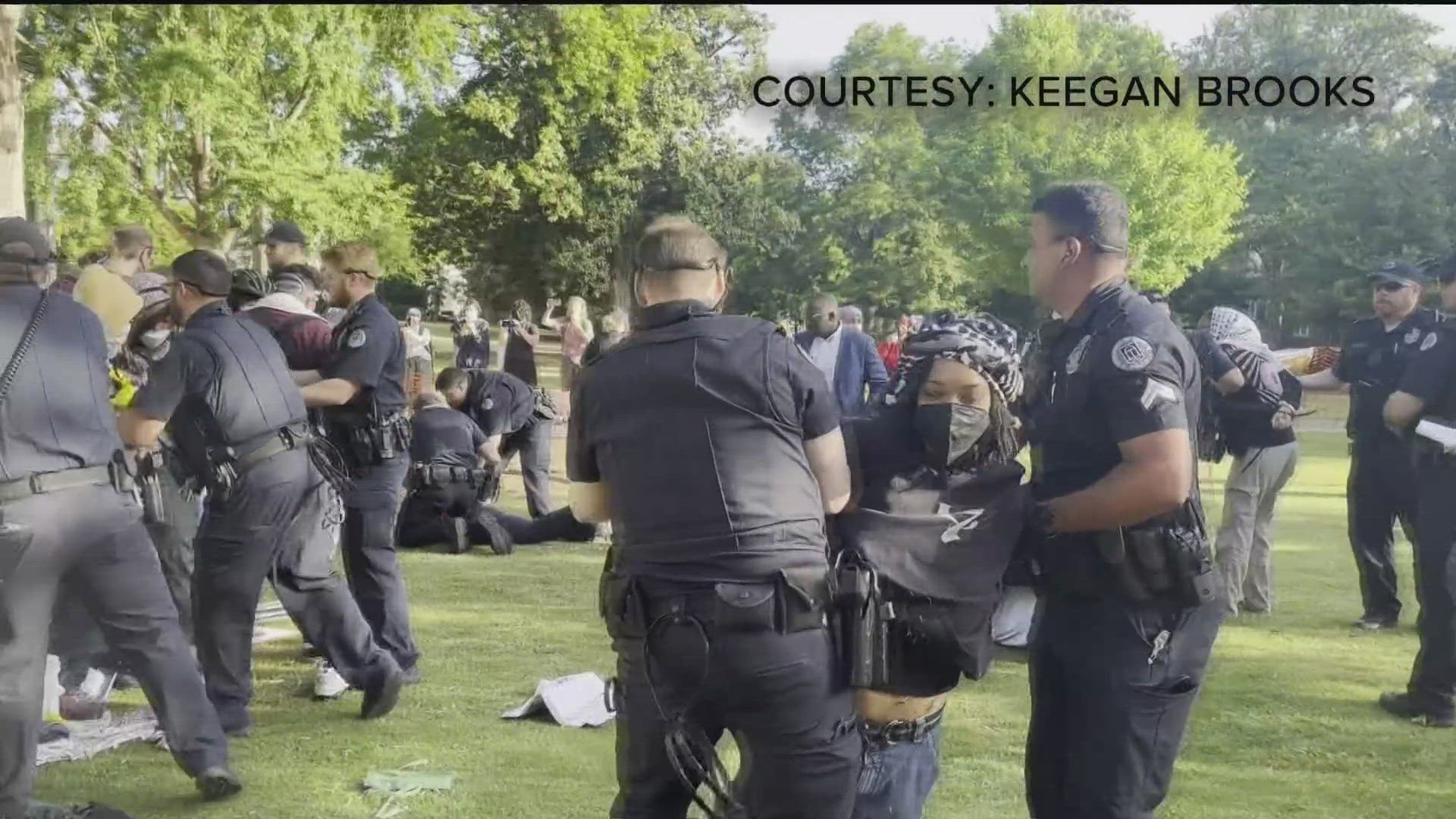 An encampment, like those seen at other schools in the past week, was set up Monday morning at the University of Georgia campus in Athens.