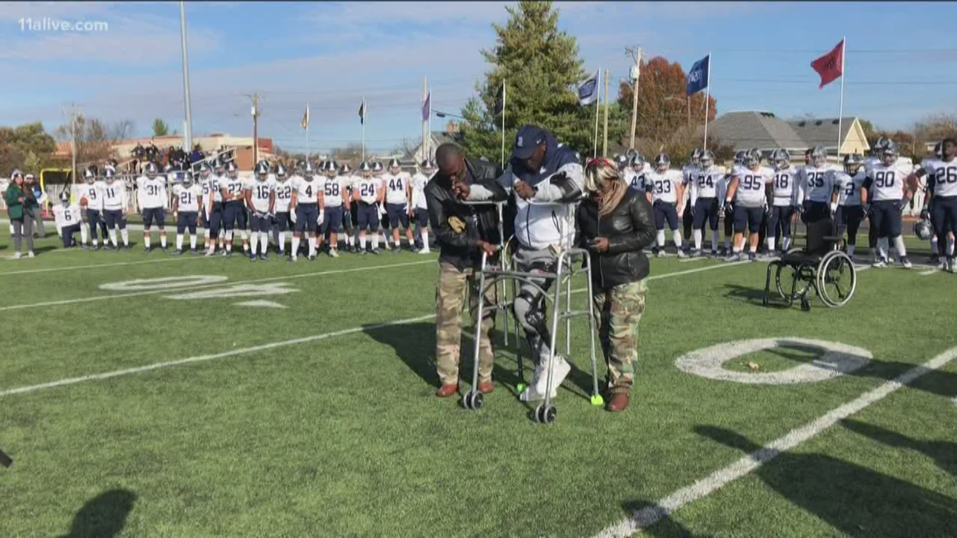 The Berry College player was told 14 months ago he would likely never be able to walk again.