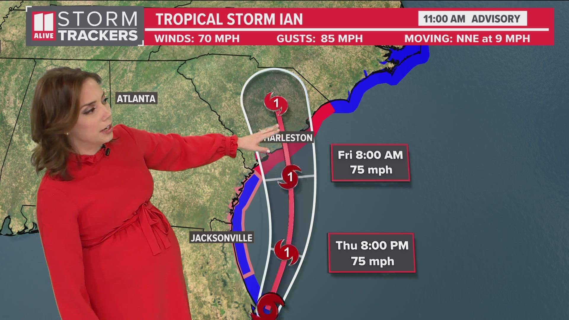 Tropical Storm Ian is expected to become a hurricane again as it moves up the coast.