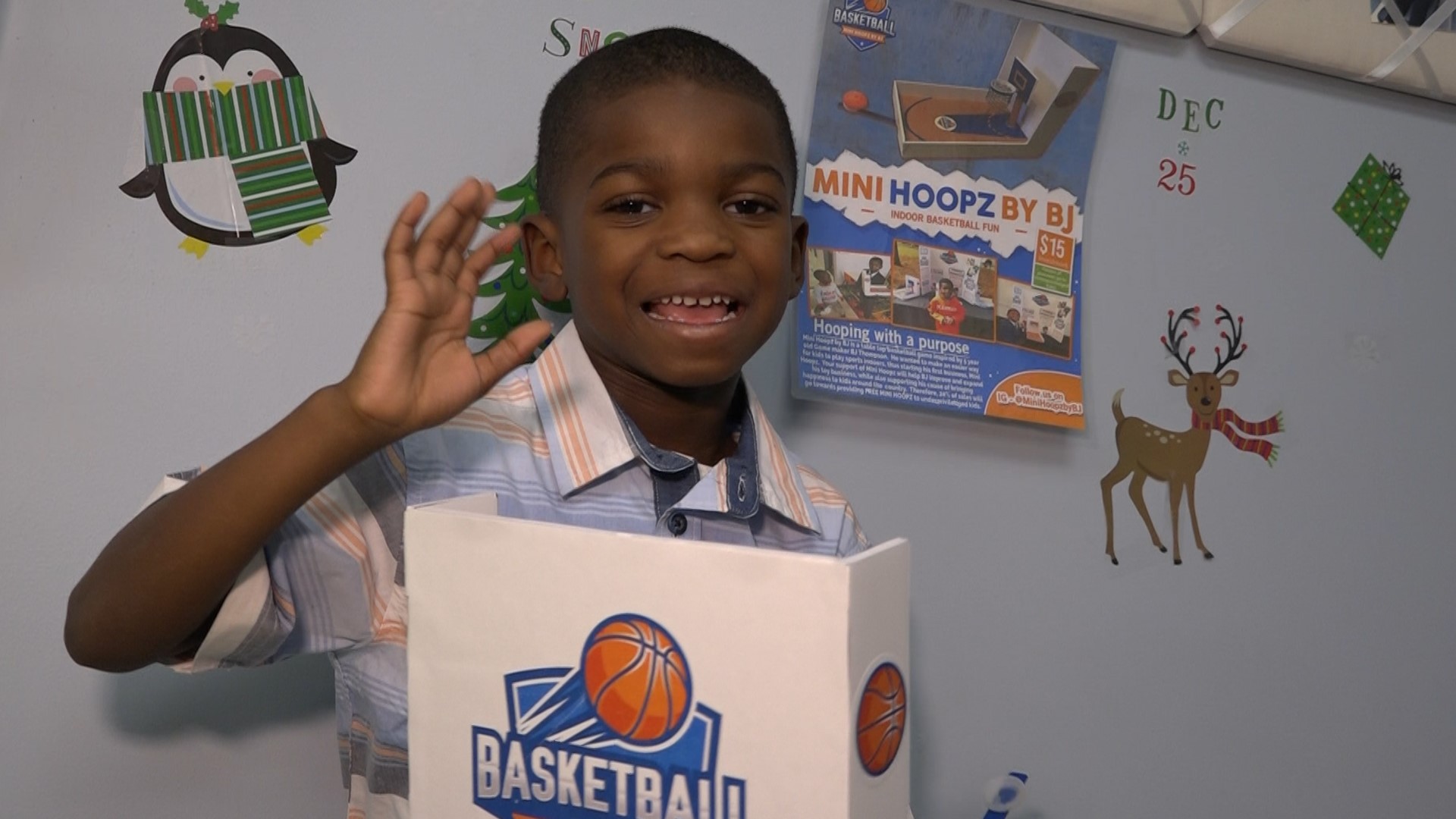 When BJ Thompson's parents told him that he couldn't play his favorite sport, basketball, in the house, this creative 5 year old decided to build one of his own. He calls it 'Mini Hoopz', a custom handmade minature table top game that's fun for kids of all ages.