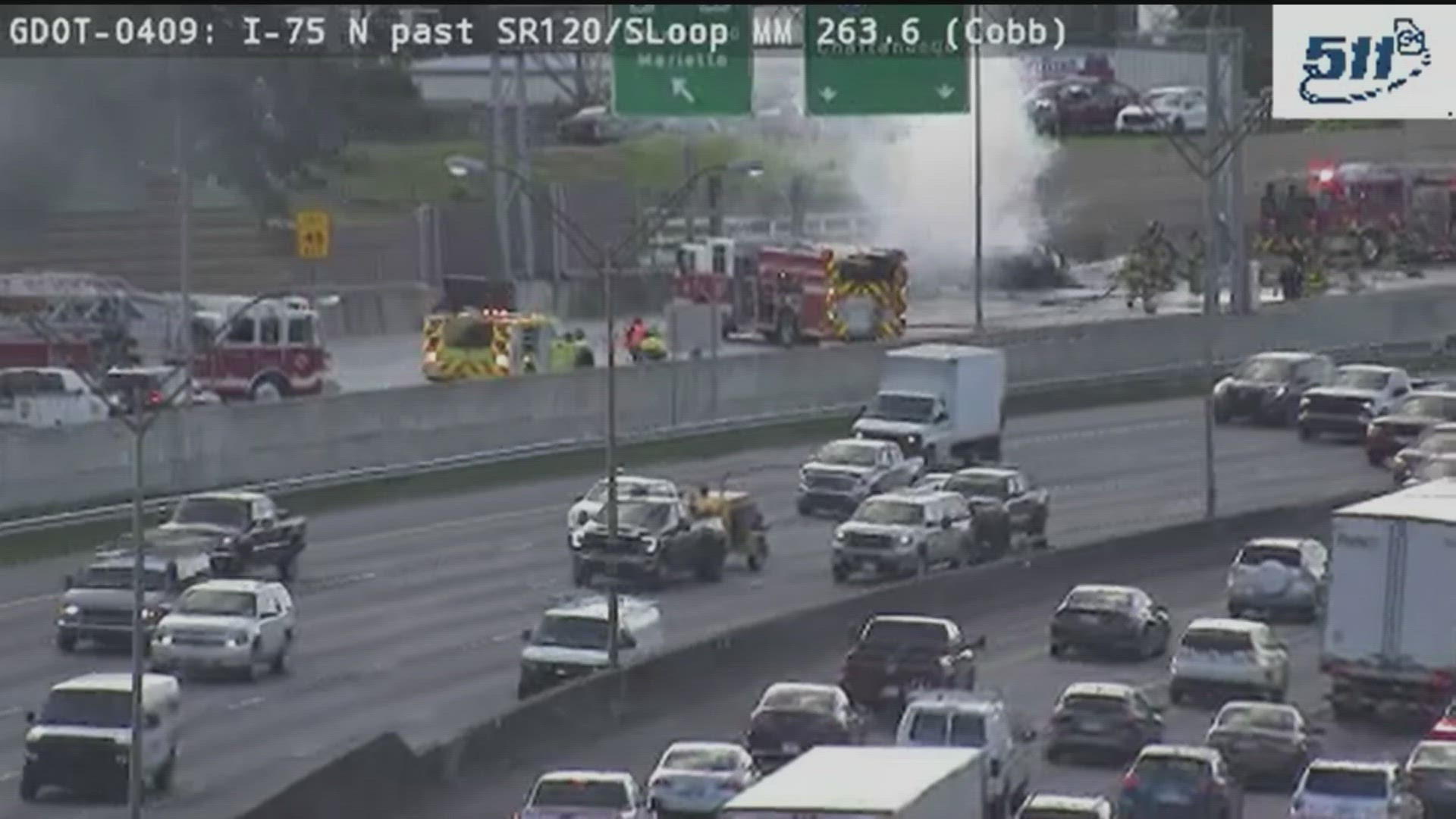 Car fire blocks I-75 express lanes at Roswell Road in Cobb County ...