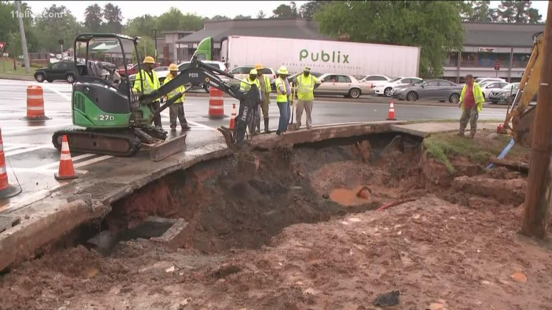The sinkhole is at Highway 54 and Highway 74 in Peachtree City.