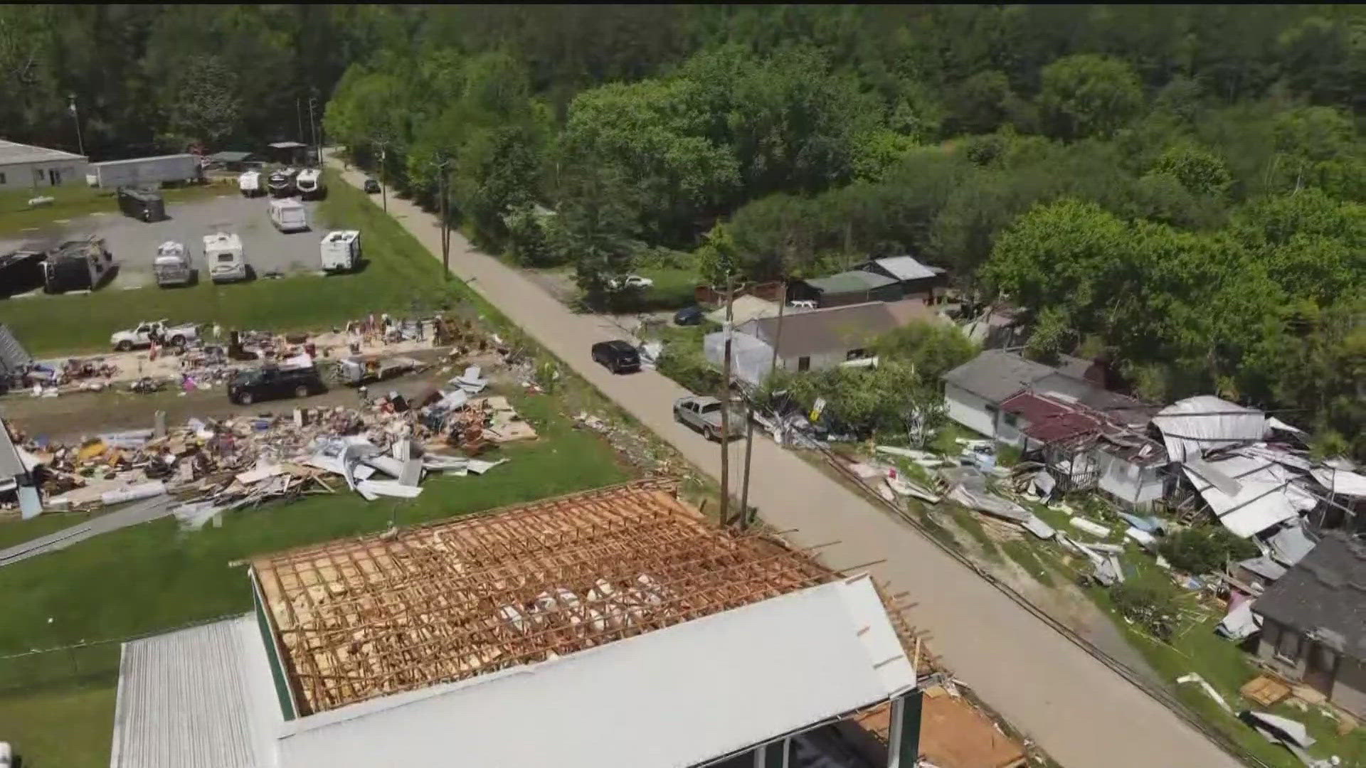Clean-up efforts continue after the tornado left behind a trail of damage.