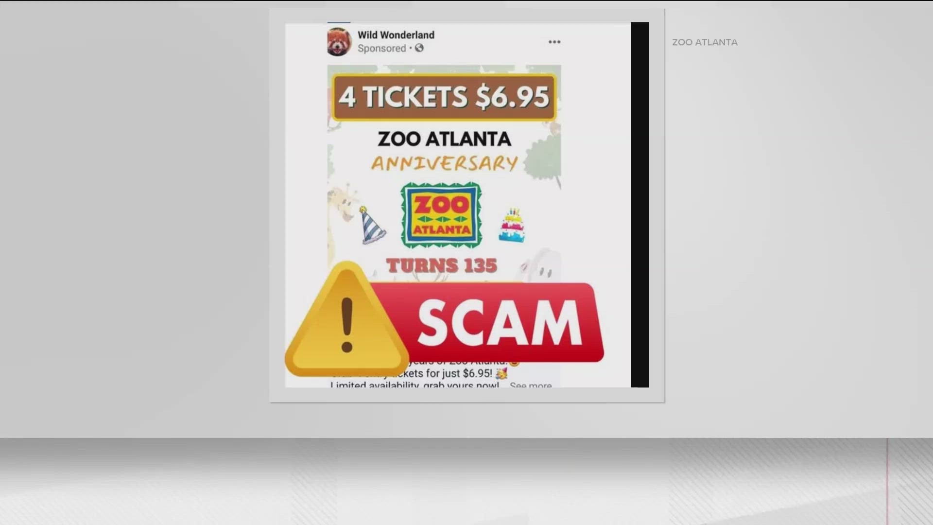 The fraudulent scheme involves scammers falsely advertising a promotion for Zoo Atlanta tickets.