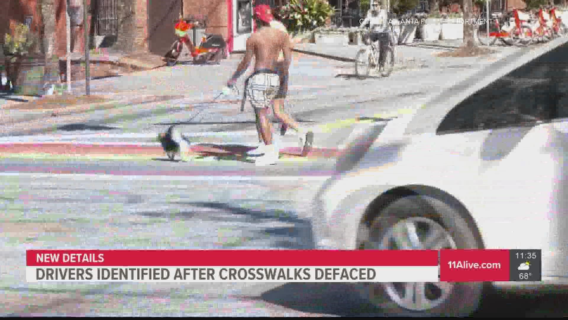 Atlanta police said most of the drivers were not from the city and are now working to get them back to face charges after damaging the iconic crosswalk.