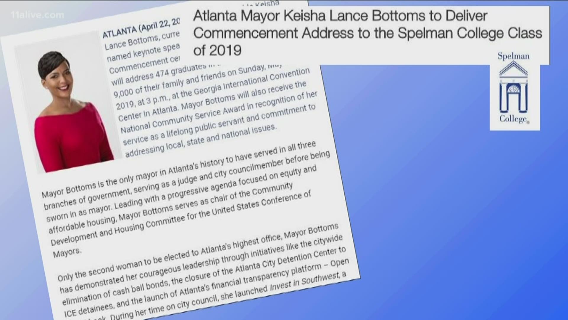 Atlanta Mayor Keisha Lance Bottoms was selected to be the keynote speaker at the college's commencement ceremony, but some of the graduates are not pleased with the choice.