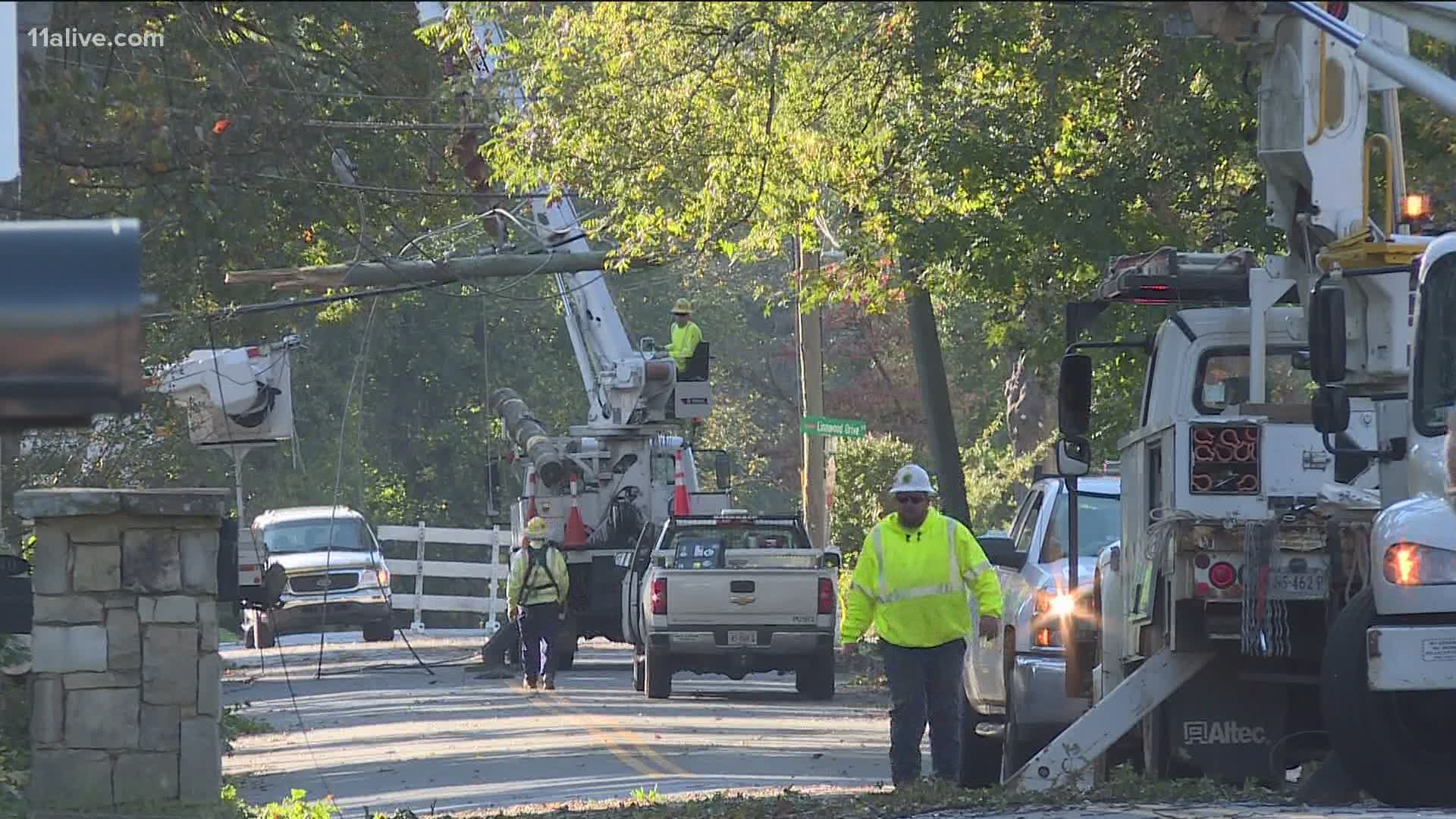 One of the hardest-hit neighborhoods, near Windy Hill Road and South Cobb Drive, still has no power. On Friday, there were power crews working in the neighborhood.