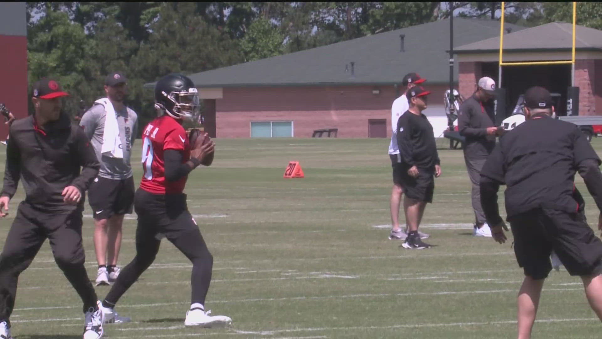 The Falcons' rookie minicamp is taking place in Flowery Branch. Michael Penix Jr. and free agent rookie John Paddock from Illinois are there.