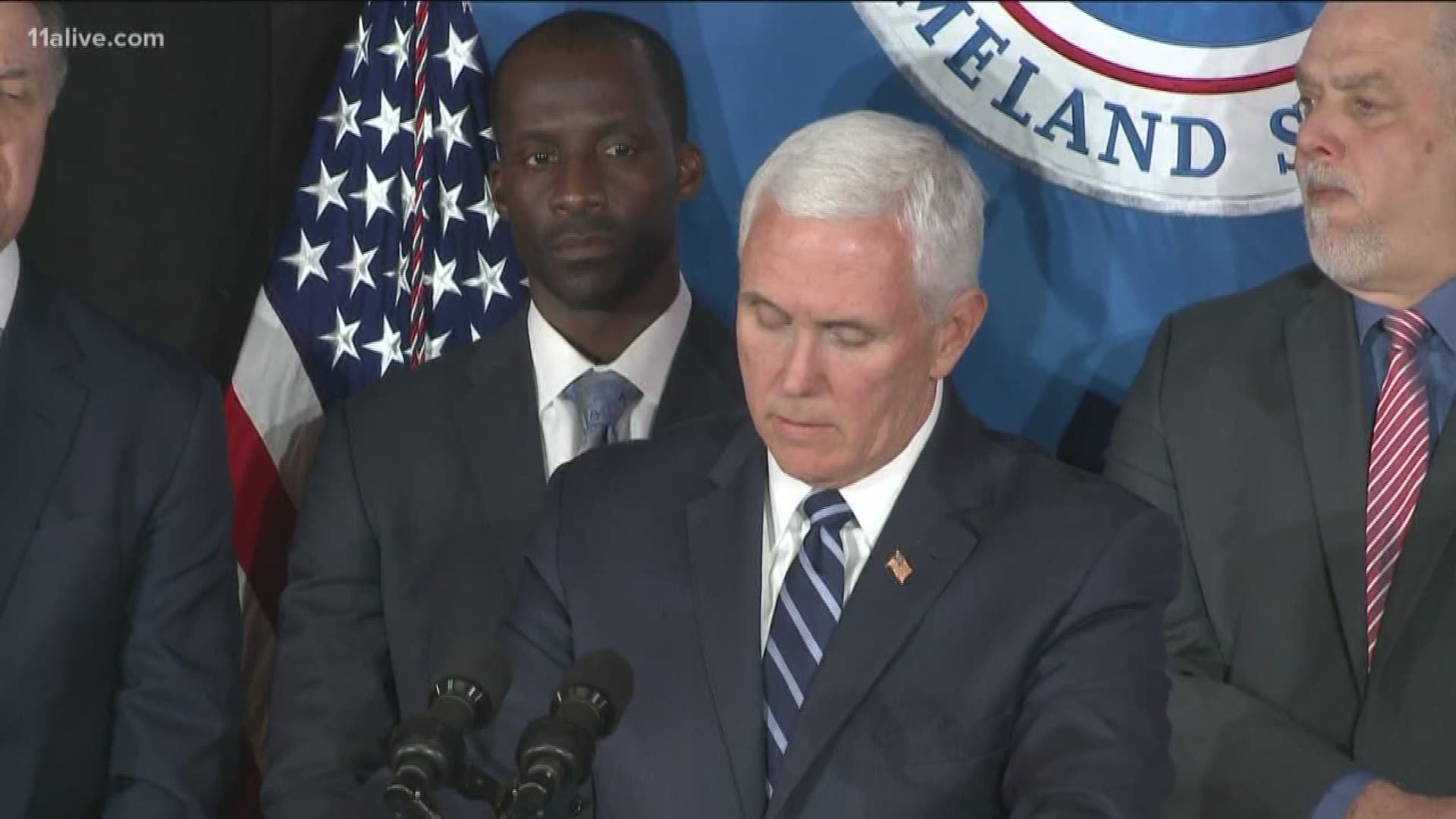 The vice president was in town to thank the men and women of the Atlanta field office, but not before taking parting shots at the city government's split with ICE.