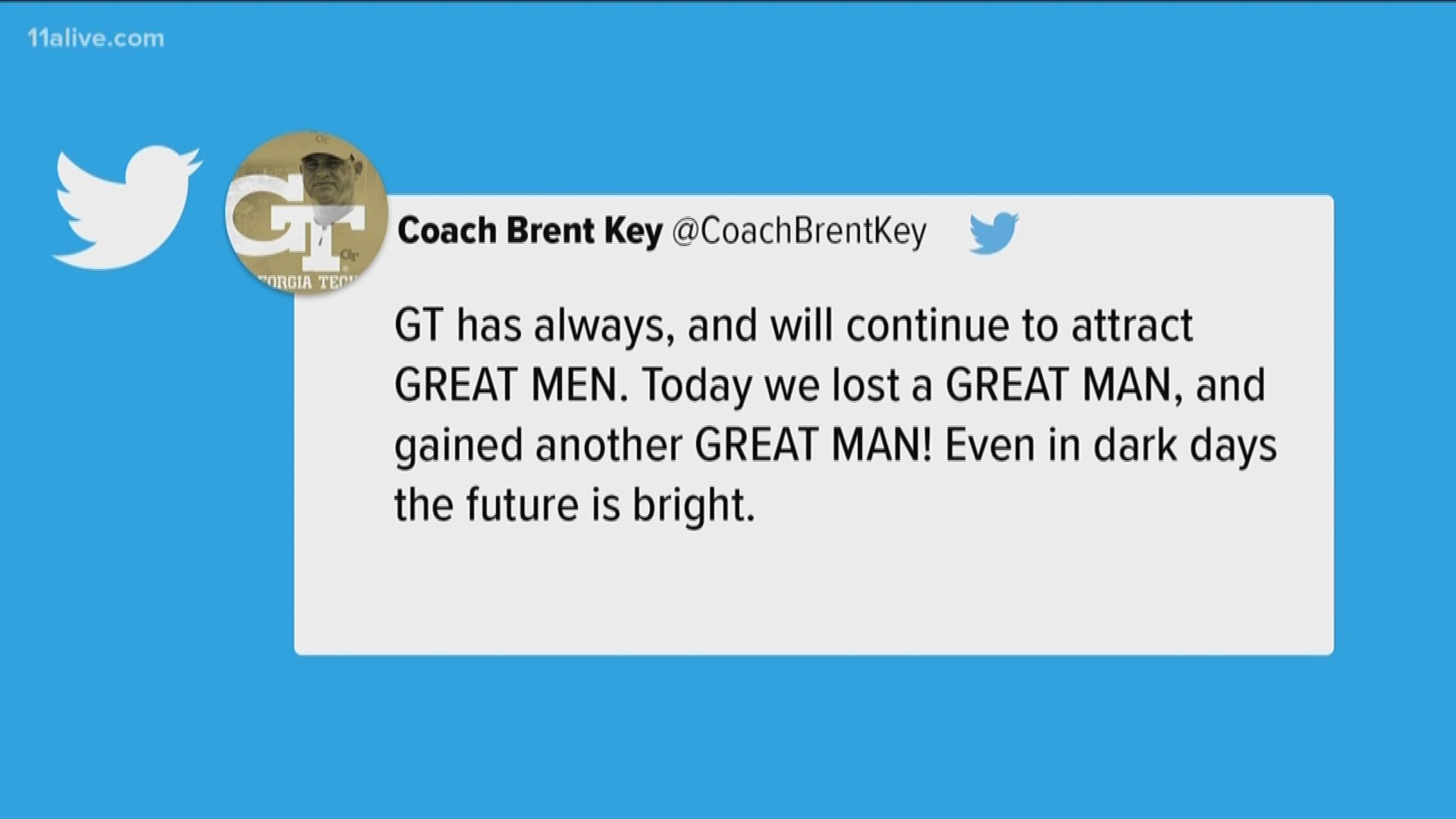 Georgia Tech offensive line/associate head coach Brent Key received backlash on social media Monday, stemming from an apparent insensitive Tweet regarding the death of defensive lineman Brandon Adams.