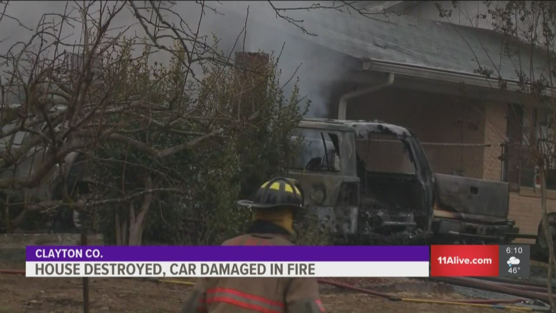 Crews said the fire started around 6:30 a.m. on Pineglen Drive in Clayton County. The fire damaged the entire house and a car.