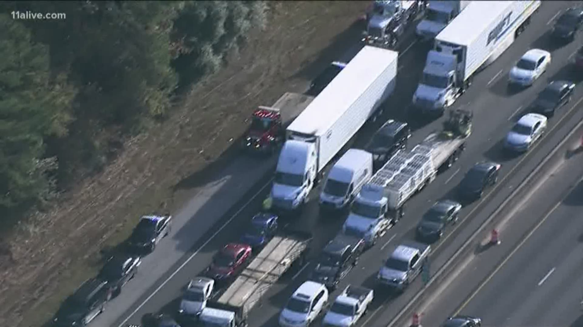 All lanes of I-285 southbound were shutdown in DeKalb County near I-20 for the wreck.