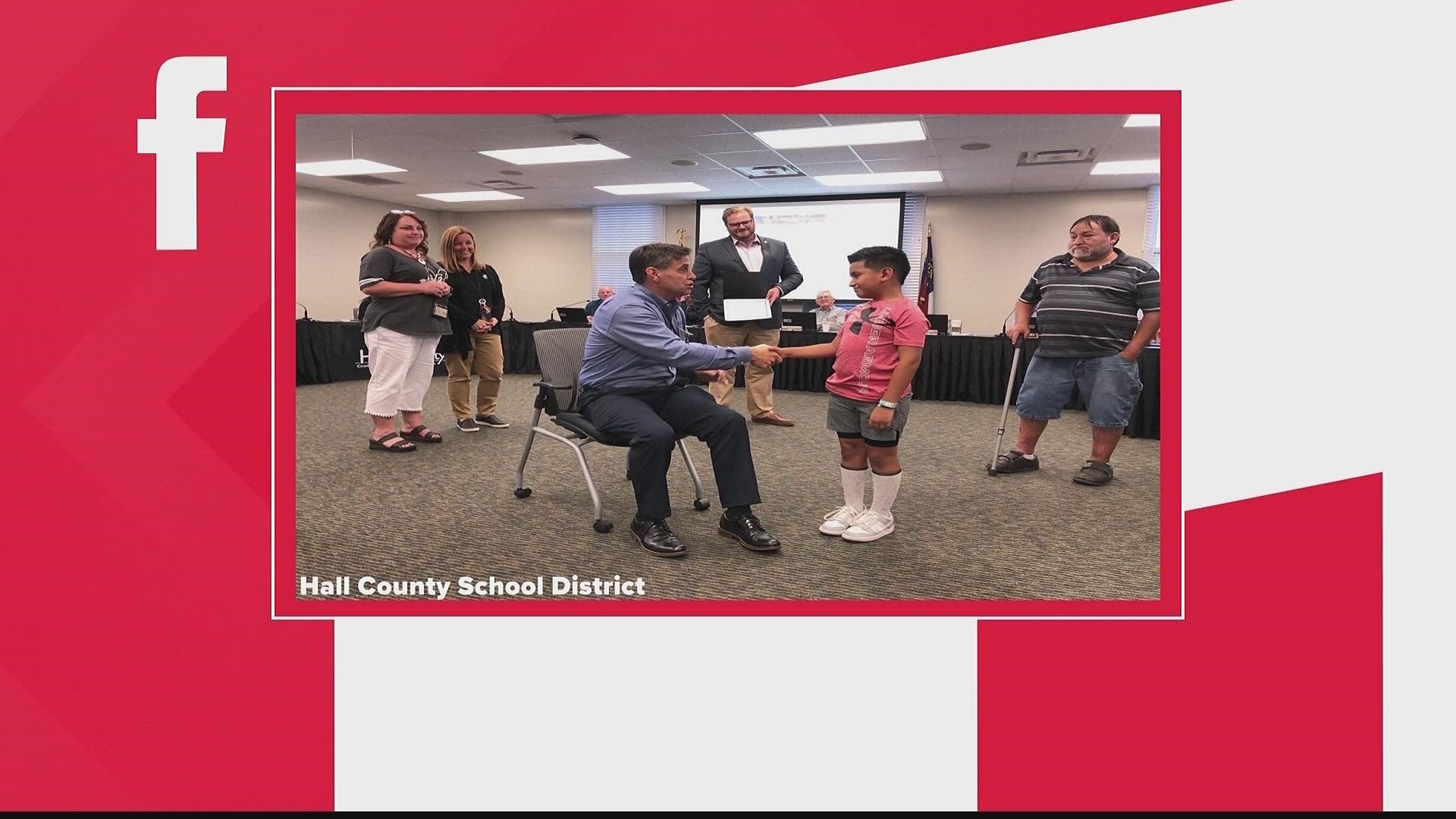 Julian Pedraza, a 4th grader at Martin Elementary was honored for his actions.