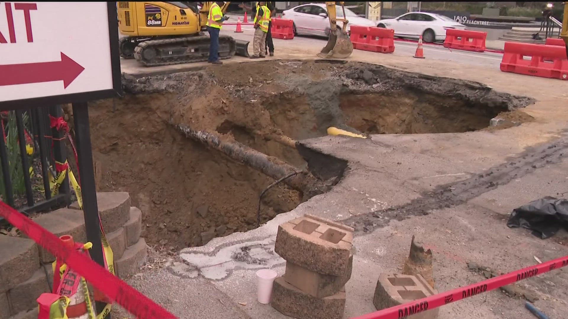 Several Buckhead businesses temporarily closed their doors Monday night due to a sinkhole along Peachtree Street.