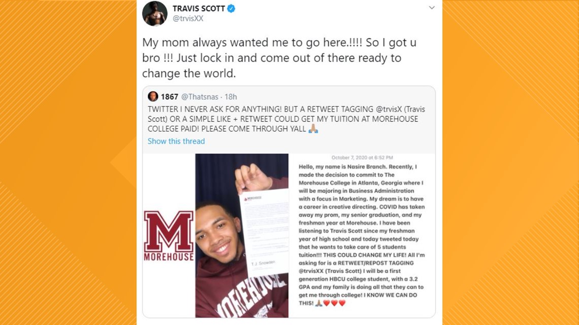 Travis Scott pays for Morehouse student's tuition