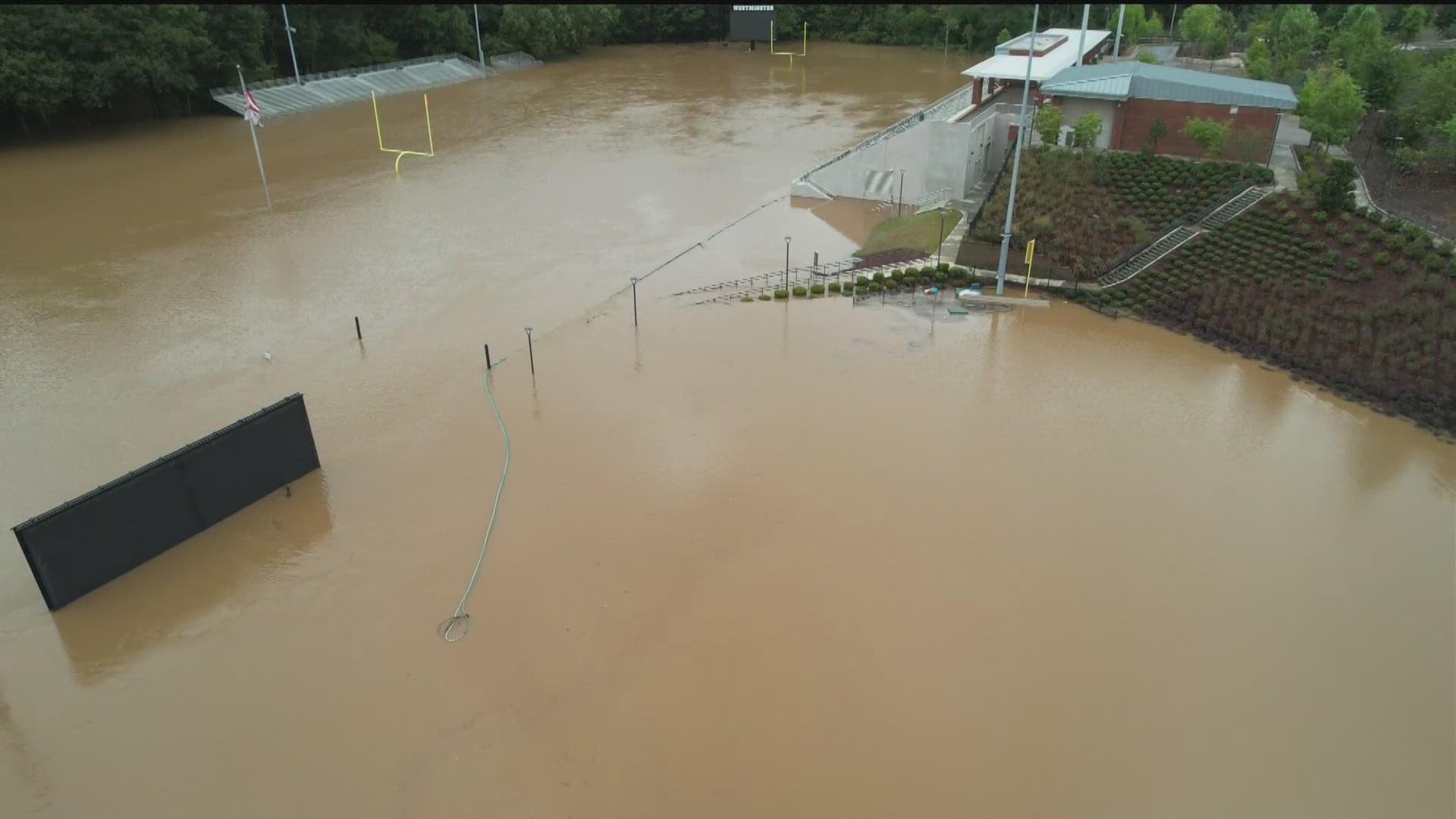 All of the athletic fields were left underwater following torrential rain.