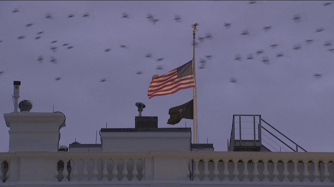 Flags Flying At Half Staff At White House In Honor Of Jimmy Carter 