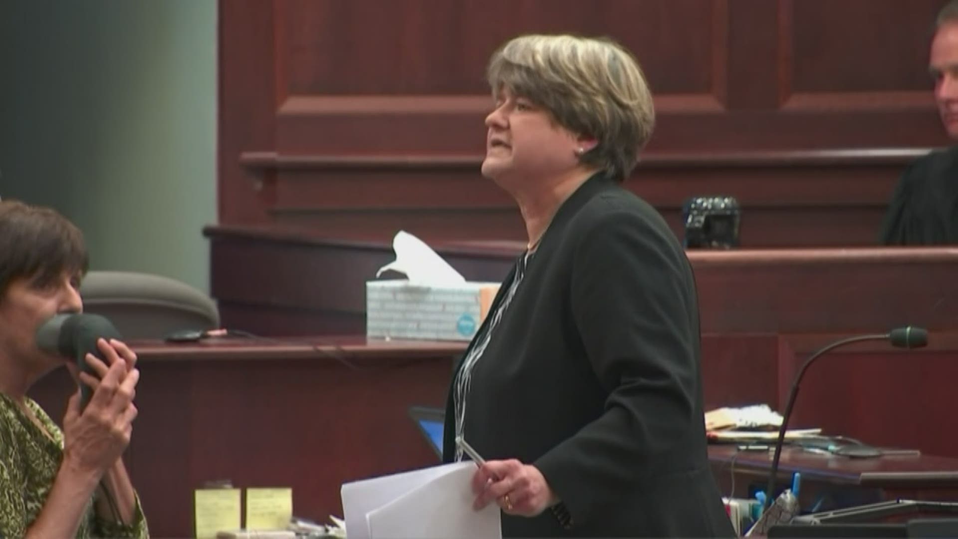 Defense attorney Corinne Mull presents her closing statement in the Murder Trial of Jennifer and Joseph Rosenbaum on July 26, 2019. They are accused of killing their foster daughter, 2-year-old Laila Daniel.