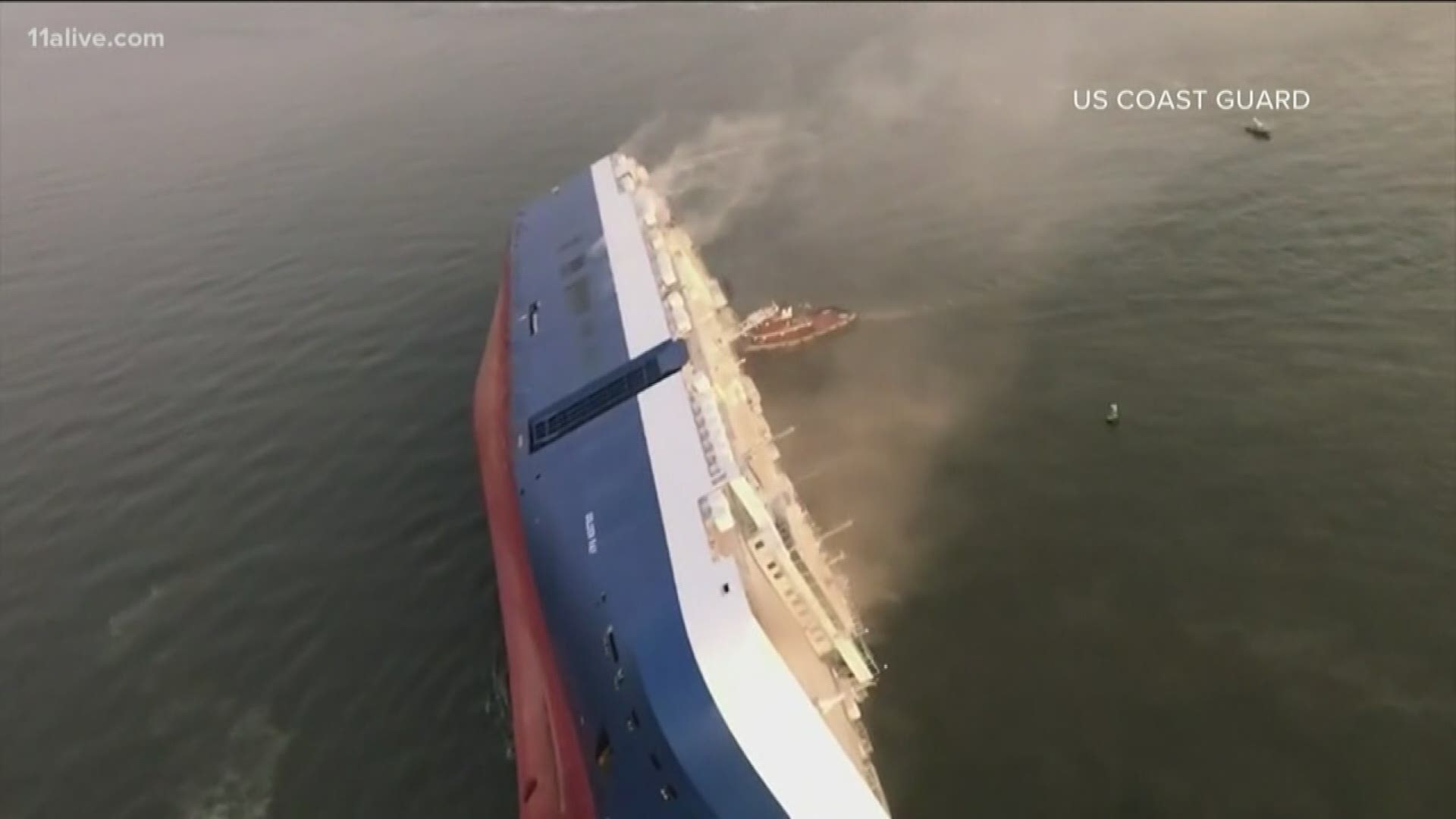 The ship capsized in the Brunswick shipping channel earlier this month.