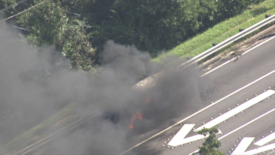 Photos: Car fire blocks lanes on I-85 N | 11alive.com