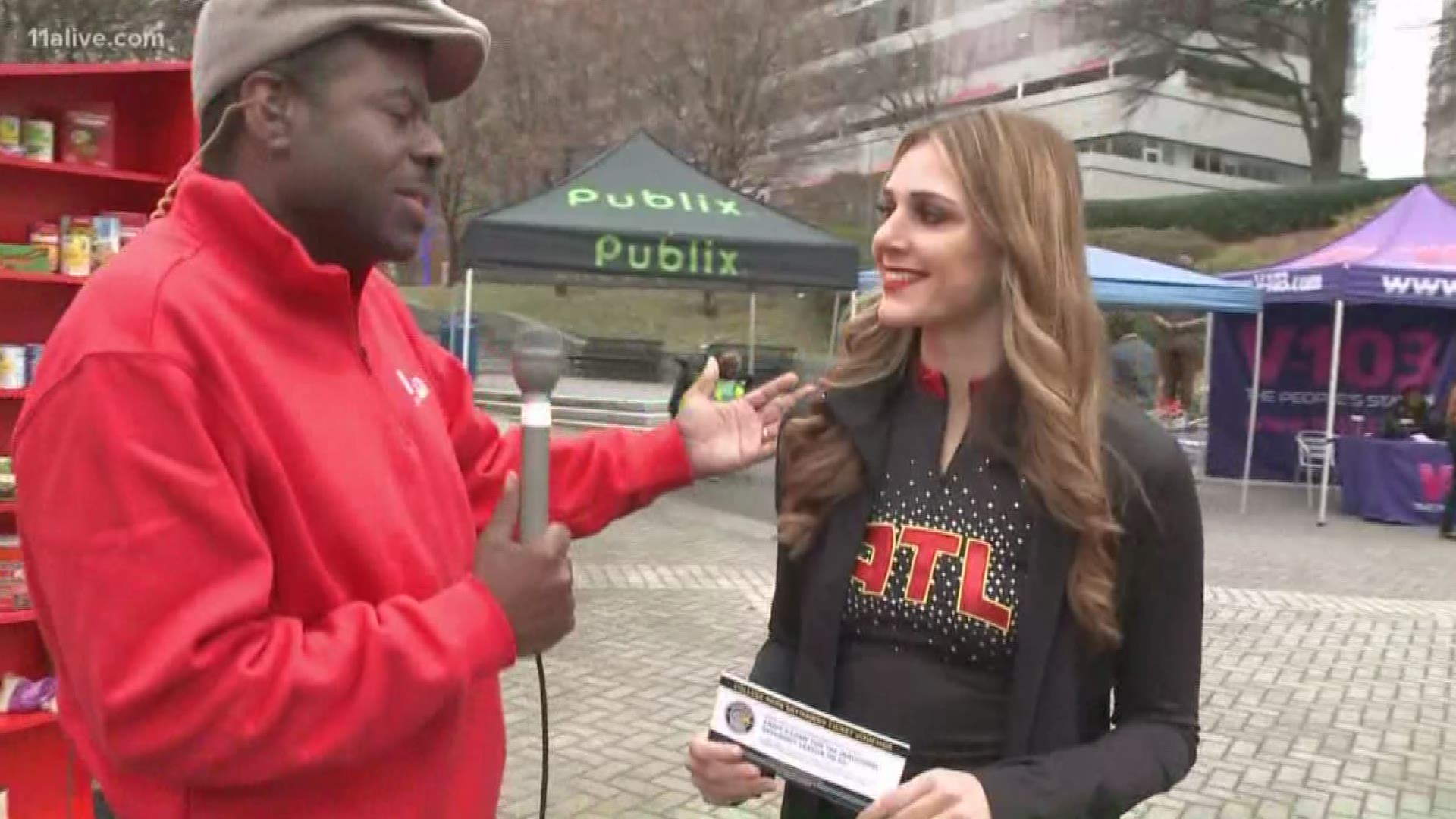 The Hawks cheerleaders were giving out tickets to the G-League College Park SkyHawks during the 37th annual 11Alive Can-A-Thon.