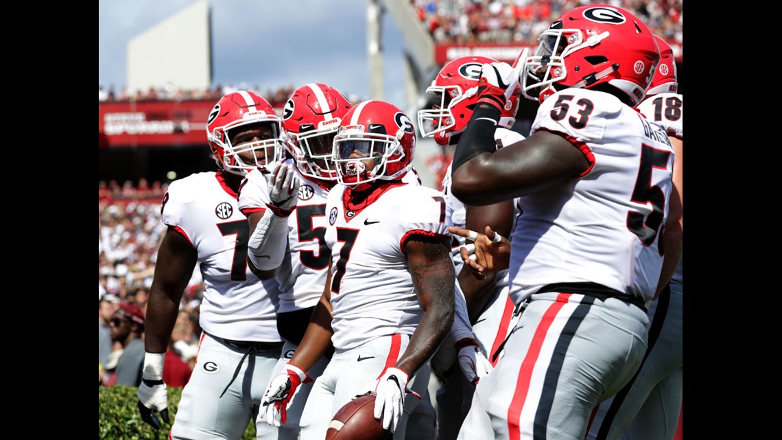 September 30, 2017: Mecole Hardman #4 of the Georgia Bulldogs runs