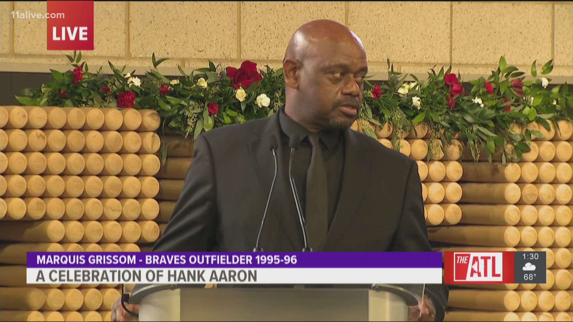 He spoke about Aaron during the memorial service at Truist Park.