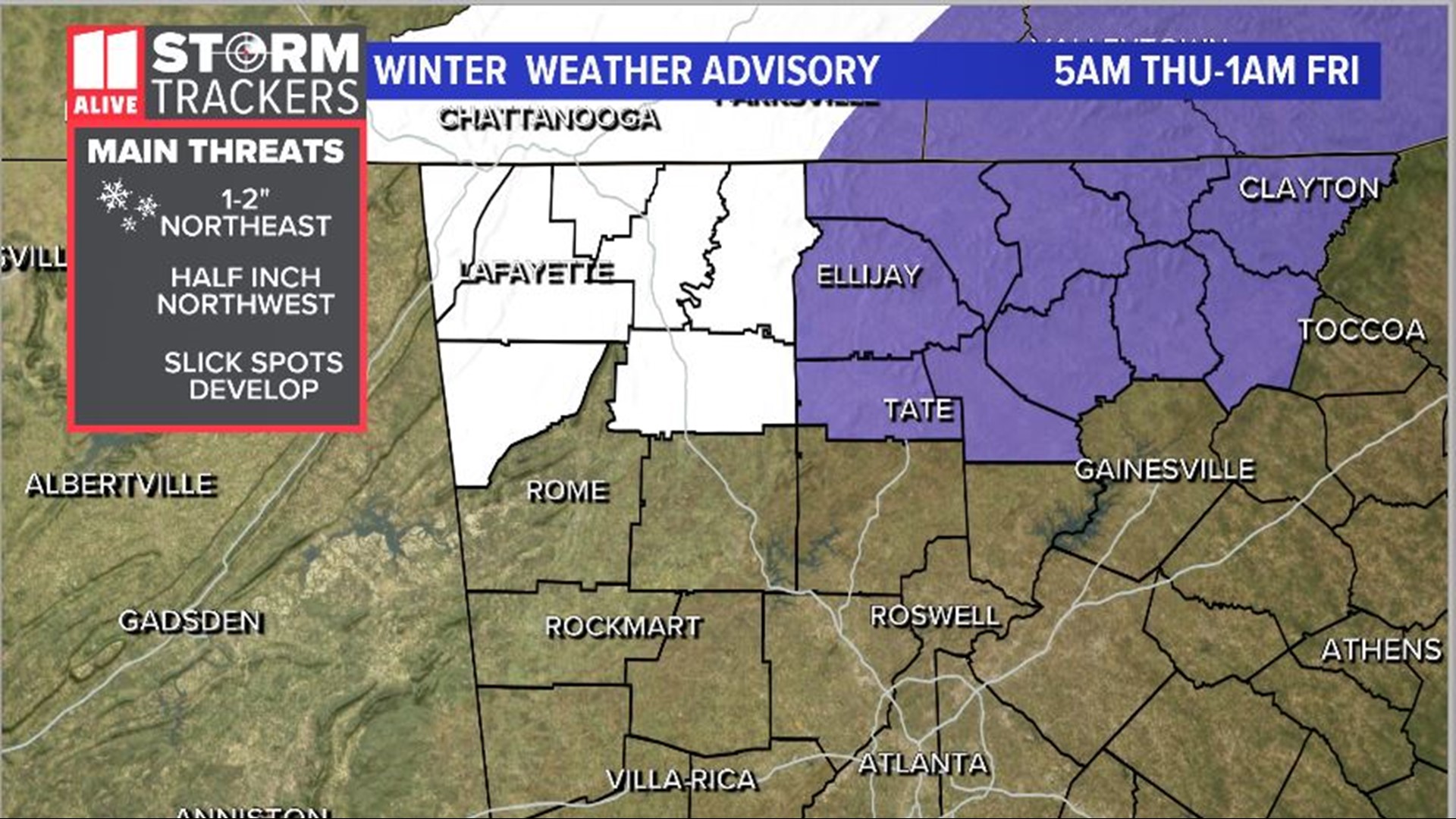 Snow chances for north on Thursday