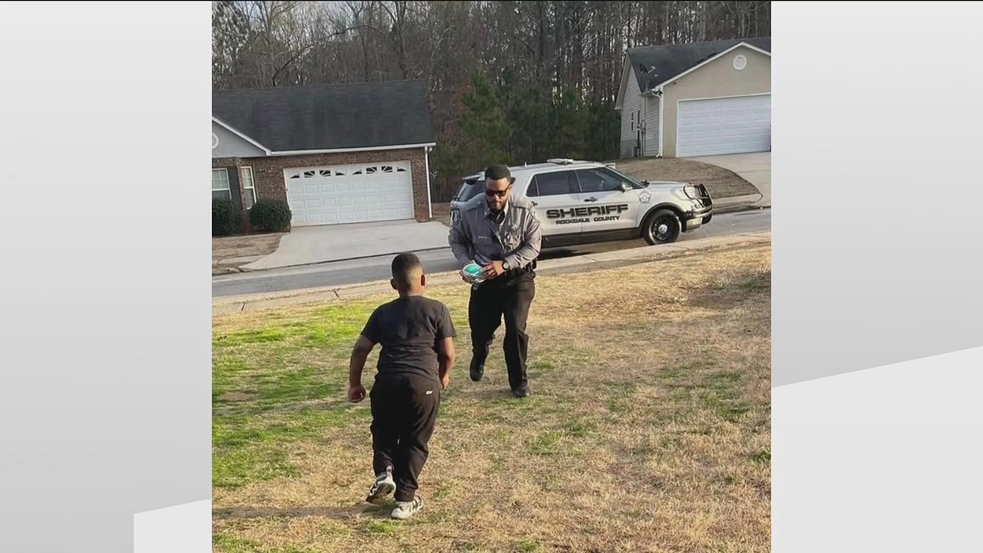 The boy's mom said he was so excited to play with the sheriff's deputy.