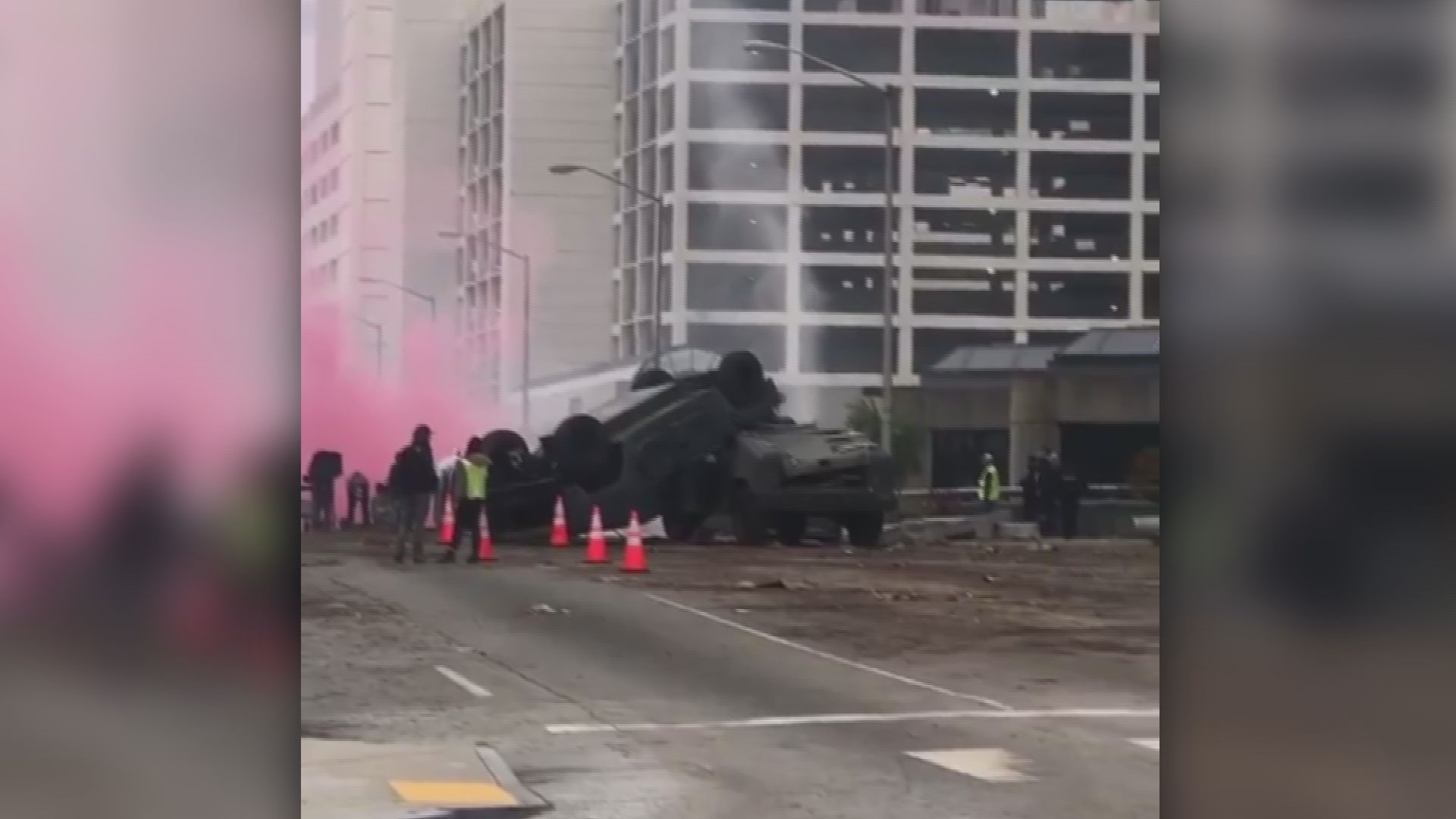 A viewer was enjoying  his routine weekend brunch when he spotted pink smoke, military inspired vehicles, and what appeared to be virtual soldiers filming scenes.