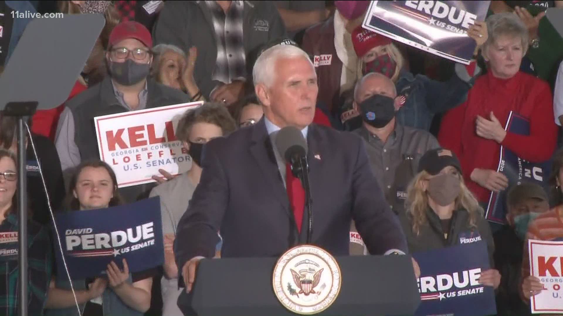 Pence urged voters to hit the polls early in January for the runoff elections as a Senate majority now hinges on the state.