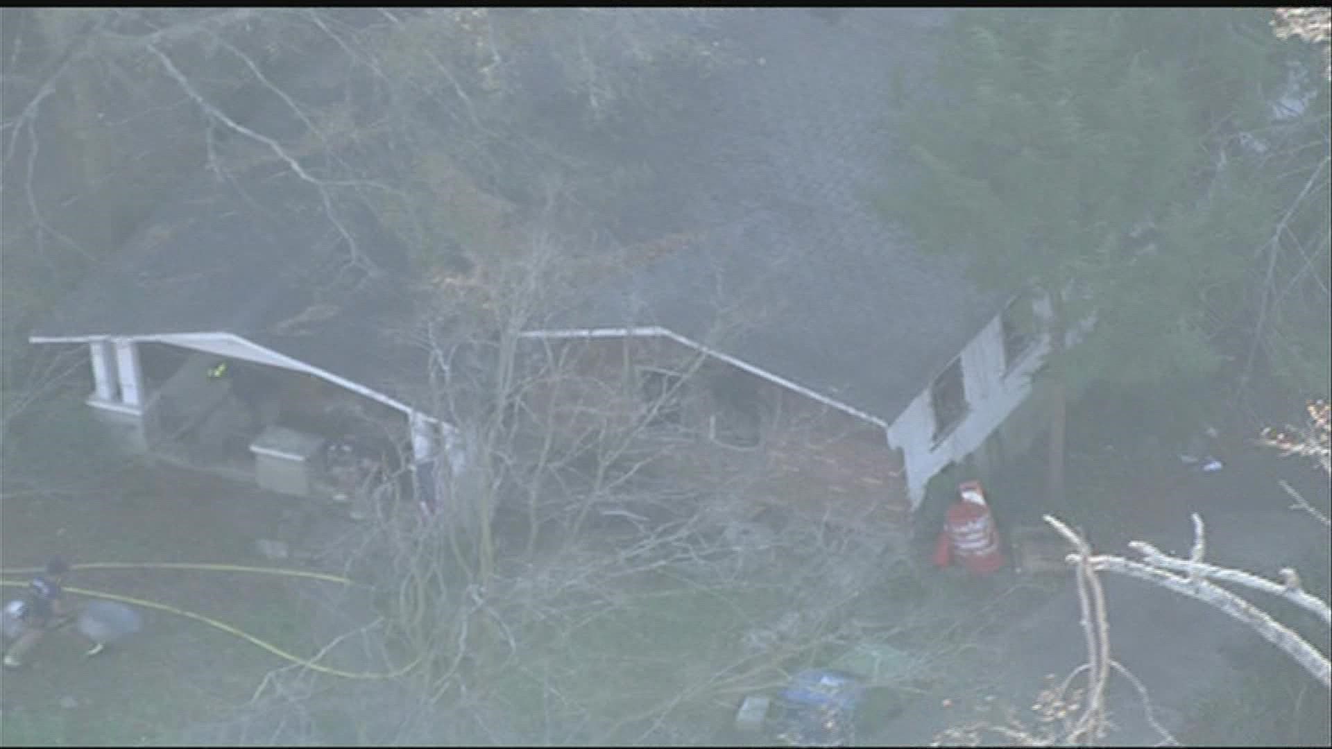 11Alive Skytracker flew over the home where the fire does not appear to be extensive on the outside of the home.