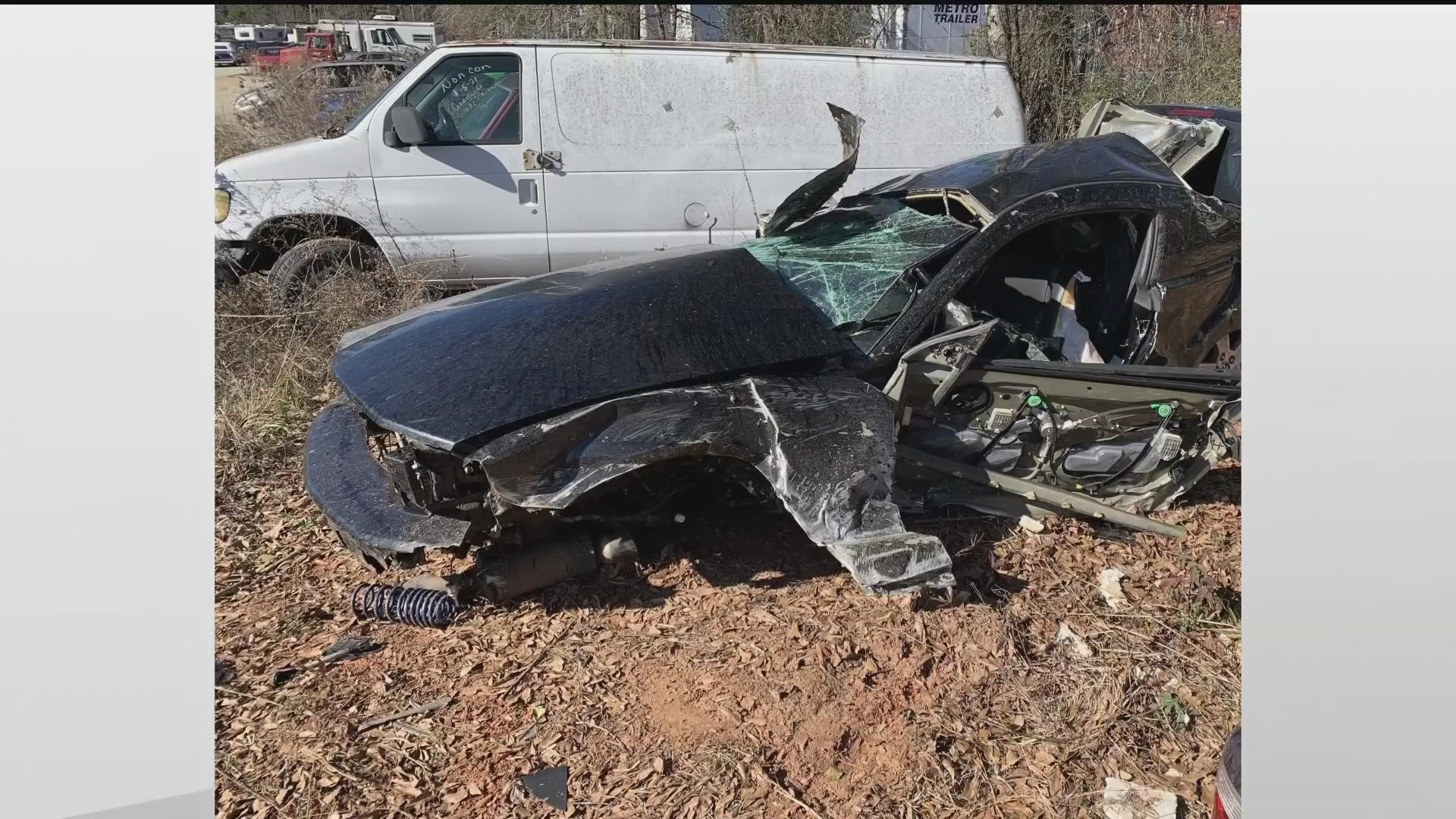 An off-duty first responder survived a terrifying crash after his accelerator got stuck while driving in Newnan.