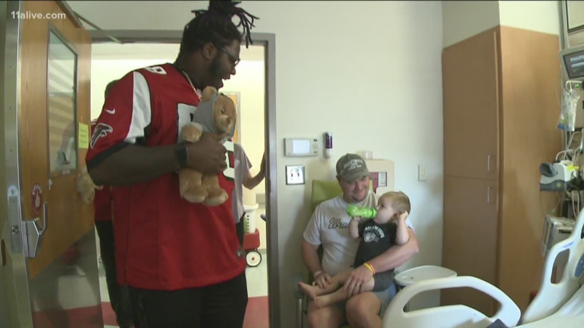 Several players from the Atlanta Falcons, as well as the WWE Superstars brought smiles to patients' faces at Children's Healthcare of Atlanta.