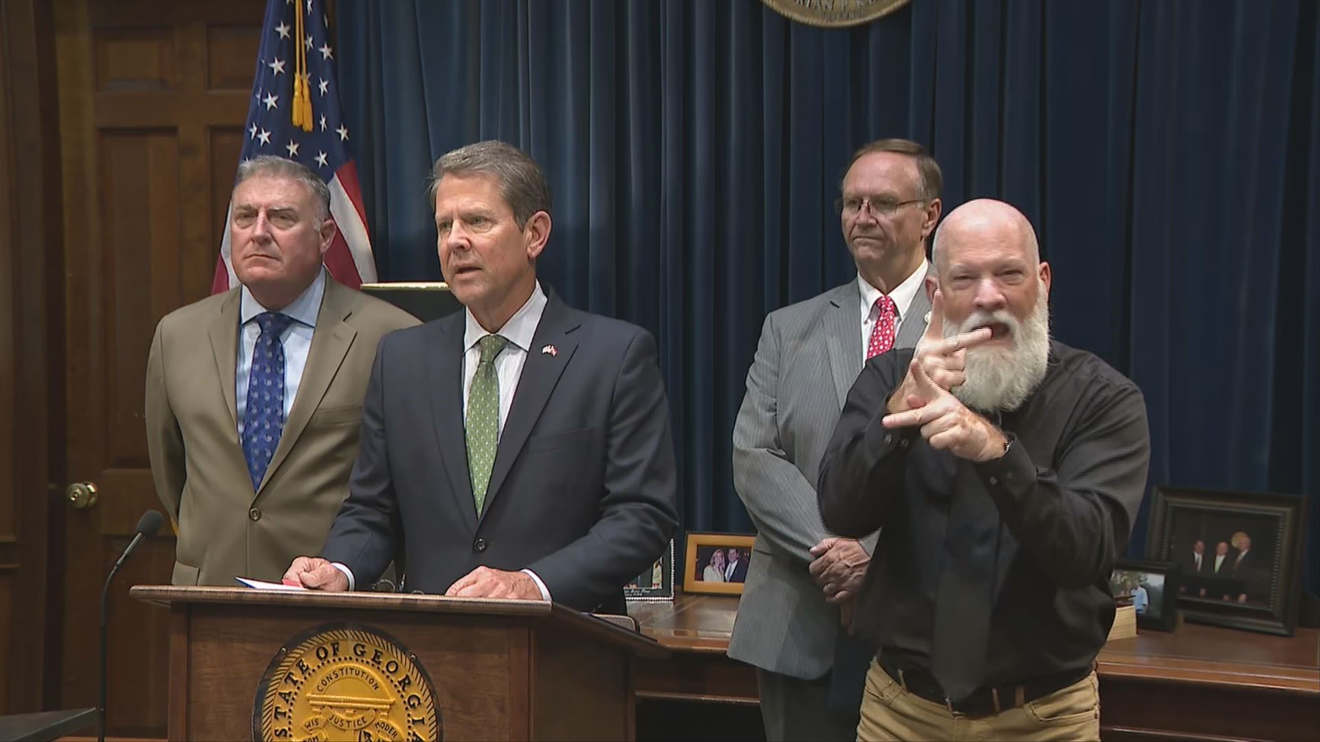 Gov. Brian Kemp is joined by the Insurance and Fire Safety Commissioner John King and GEMA Director Homer Bryson as he outlines Hurricane Dorian preparations.