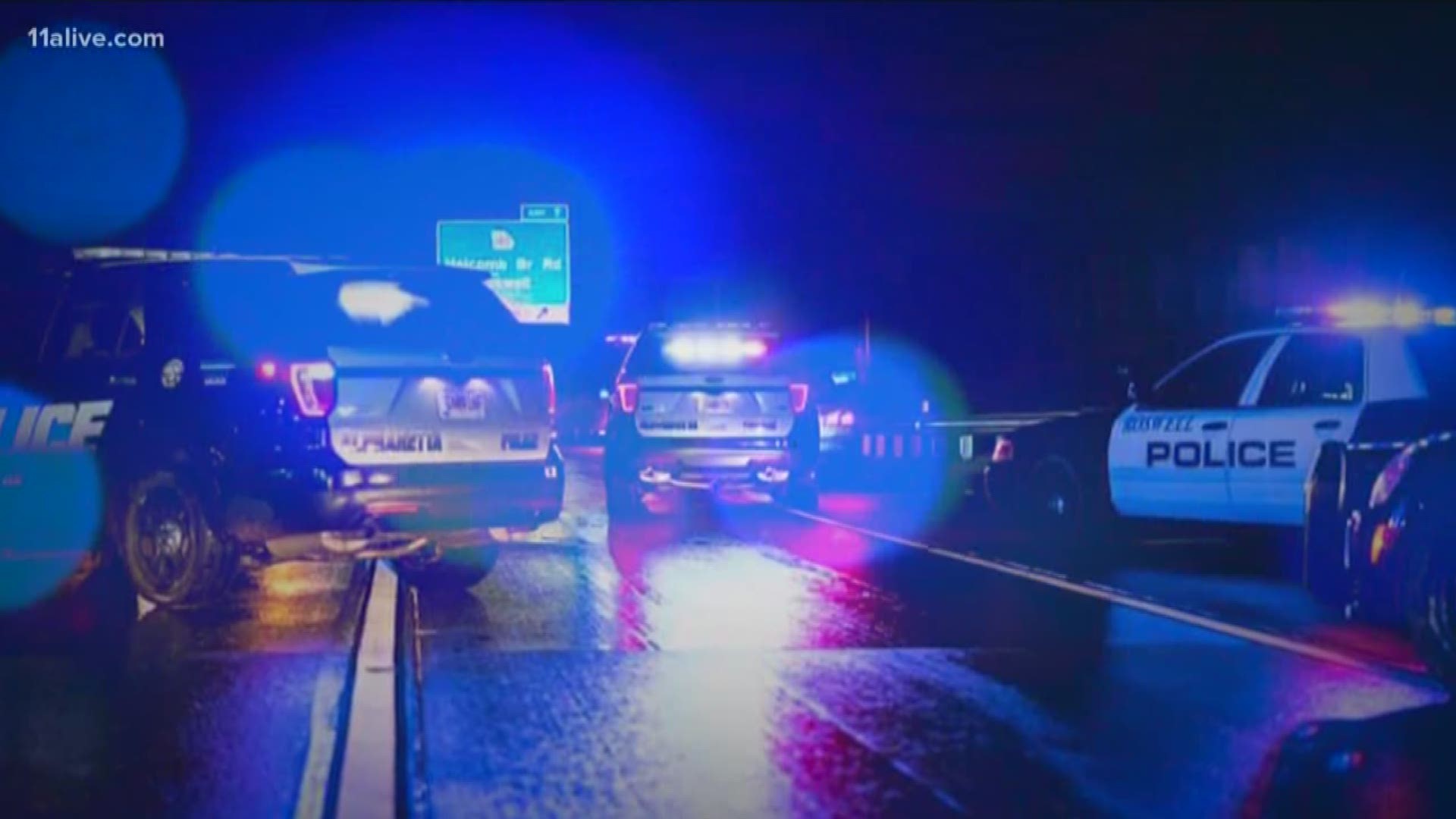 The car slammed into the rear of the Alpharetta police car at a speed of 85 mph, crushing the back end of the cruiser.