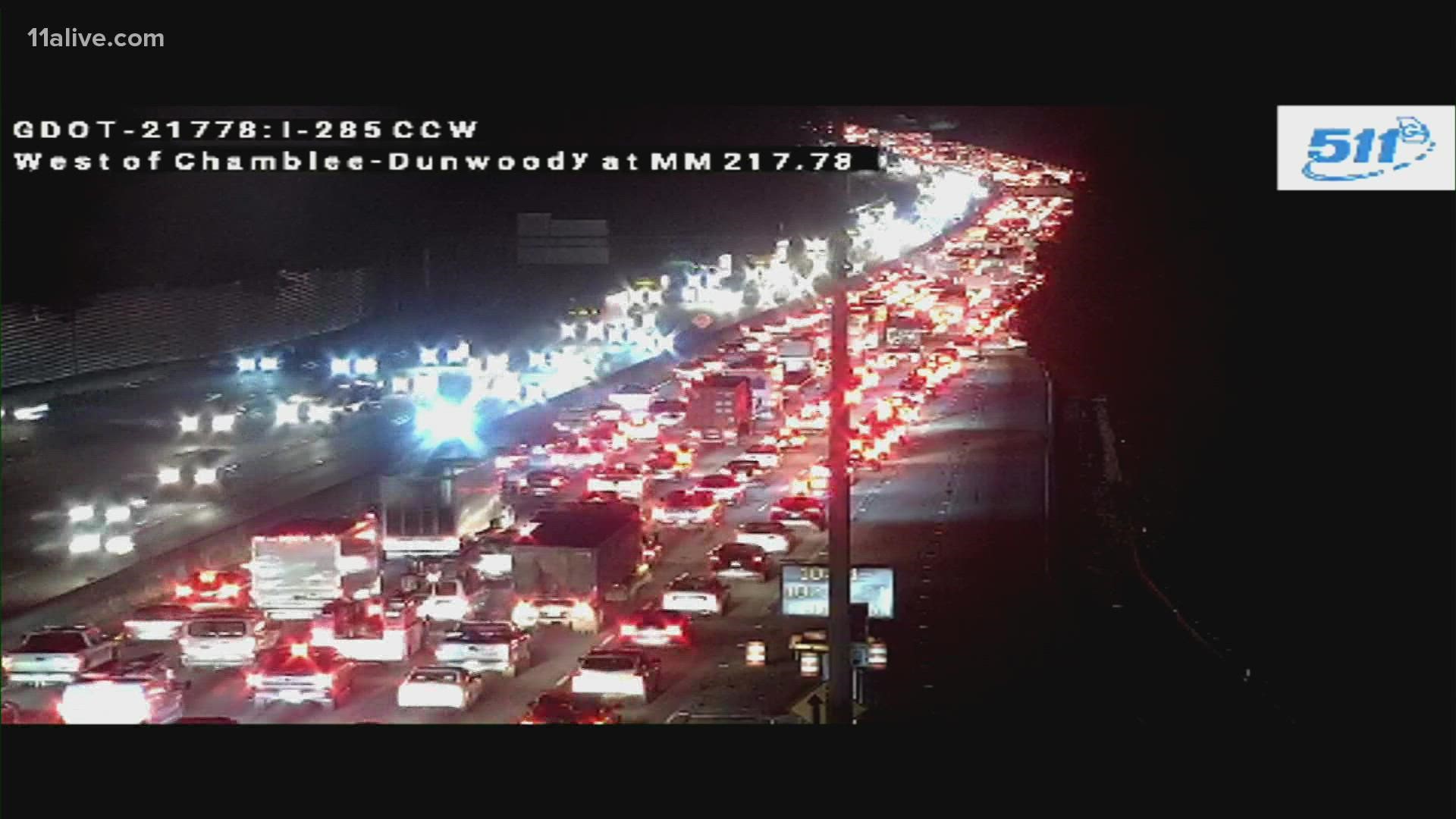 Traffic stalled following crash on I-285 WB at Peachtree Dunwoody Road ...