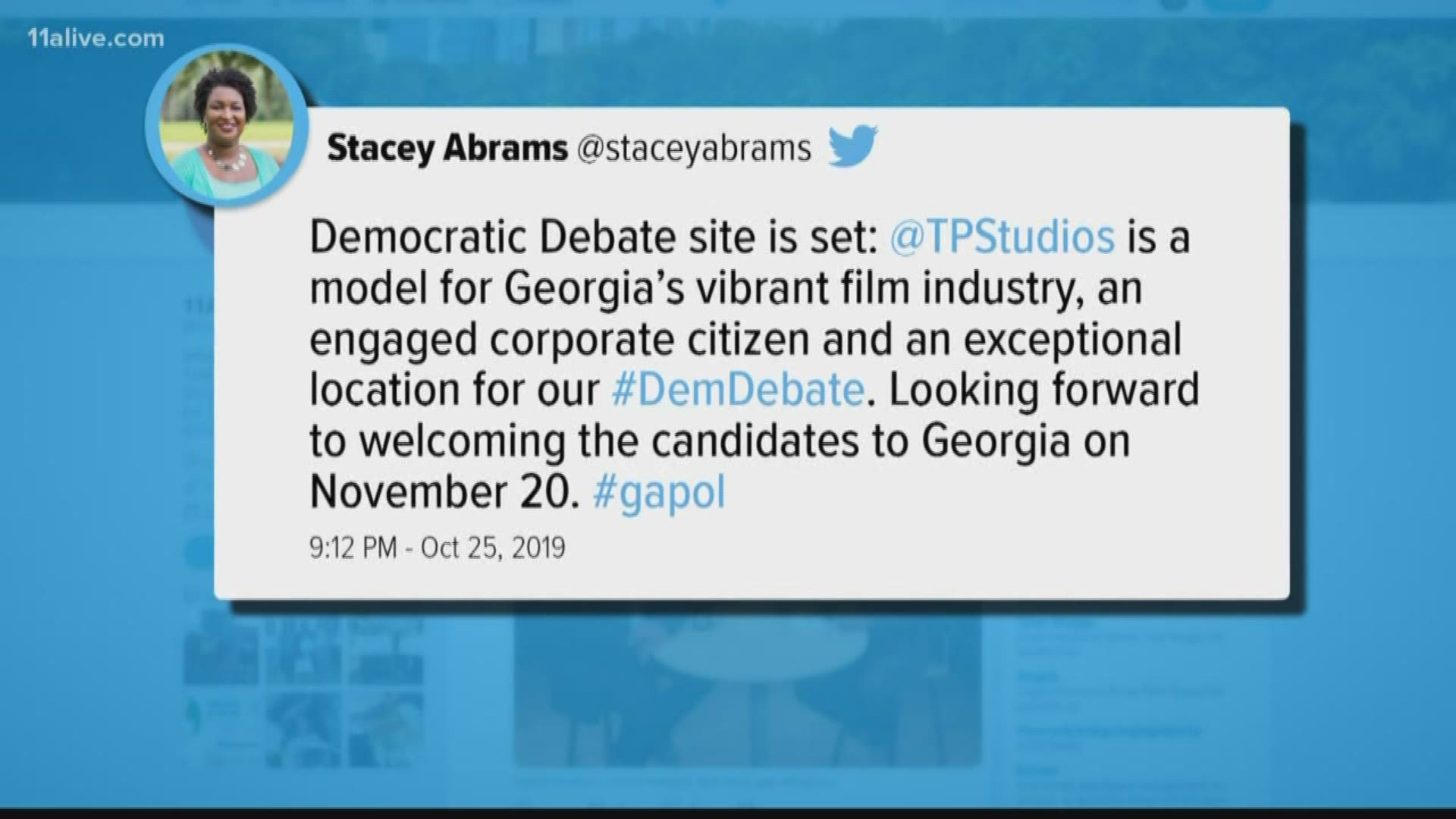 Stacey Abrams tweeted the location Friday night.