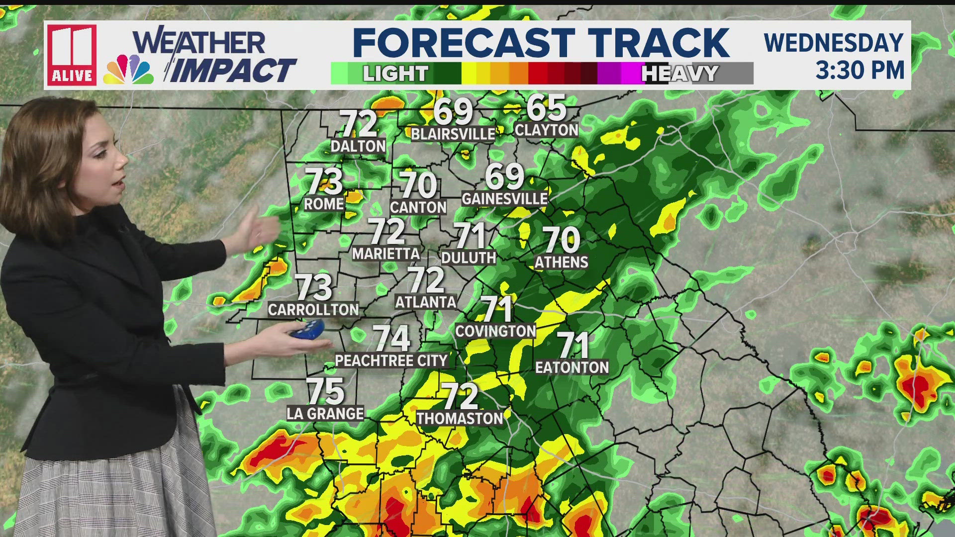 Rain pushes into north Georgia Wednesday