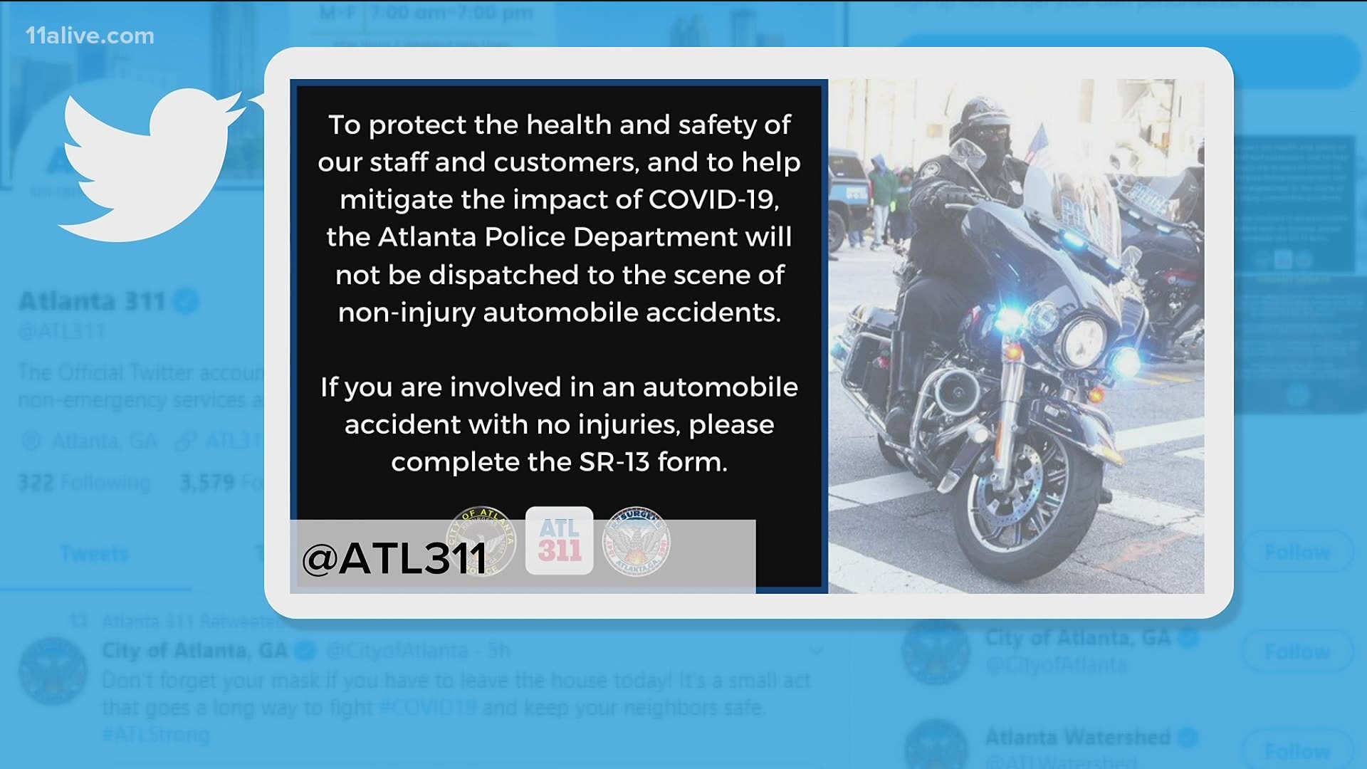 The Atlanta Police Department has suspended the response to non-injury crashes as a result of following social distancing guidelines due to COVID-19.