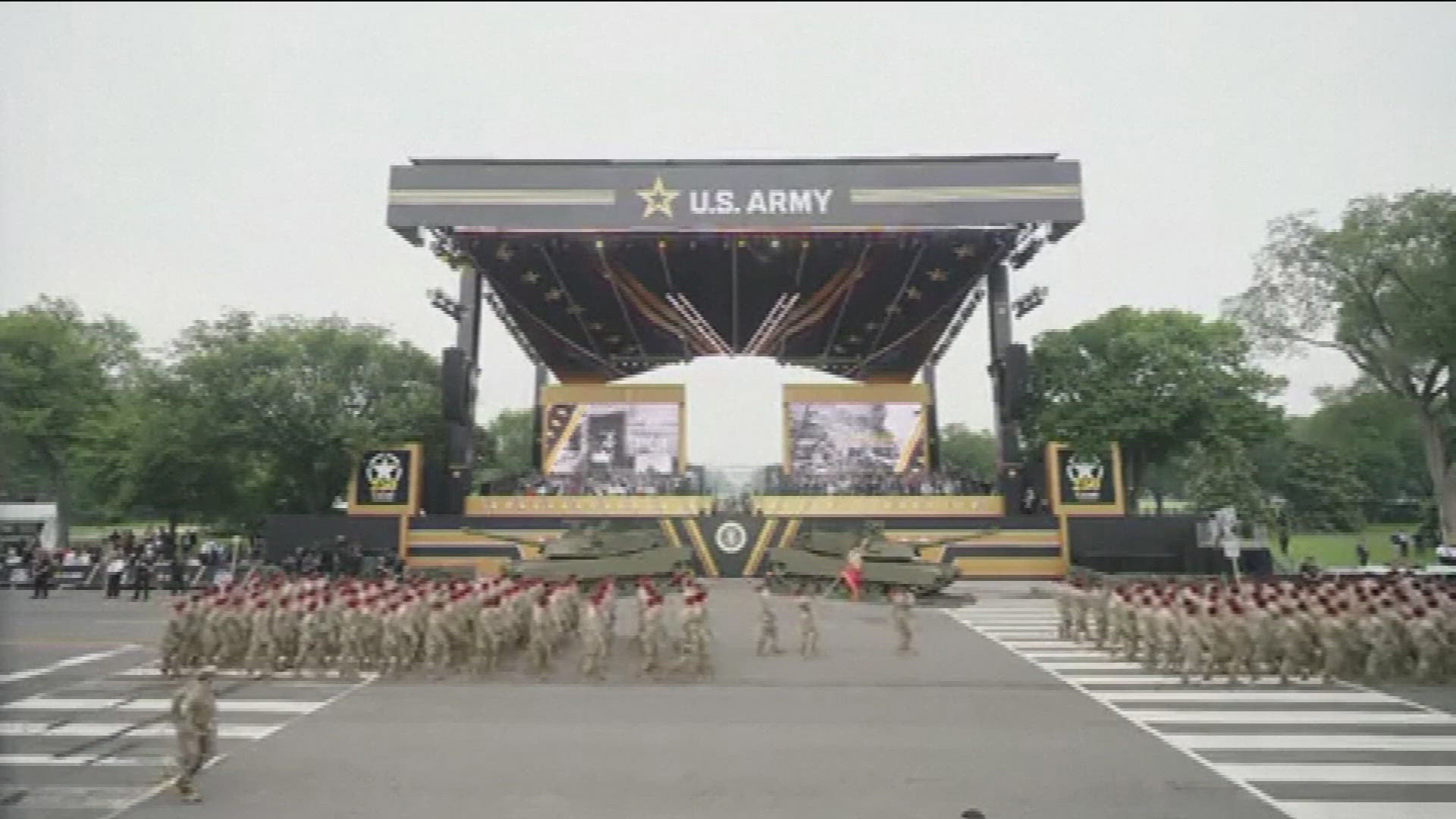 Thousands of people lined Constitution Avenue while soldiers walked through the center of Washington.