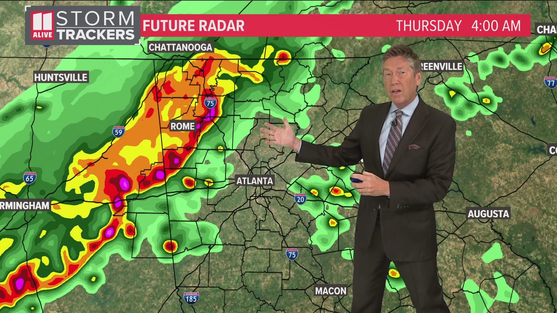 Metro Atlanta is seeing gloomy skies and rain moving through Wednesday.