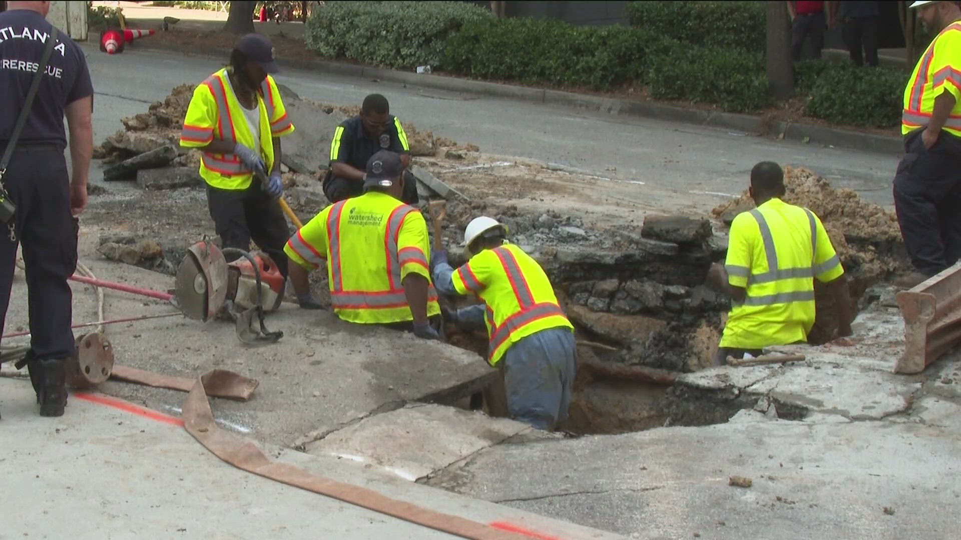 We have new video of freshly repaired road following a water main burst in Buckhead.