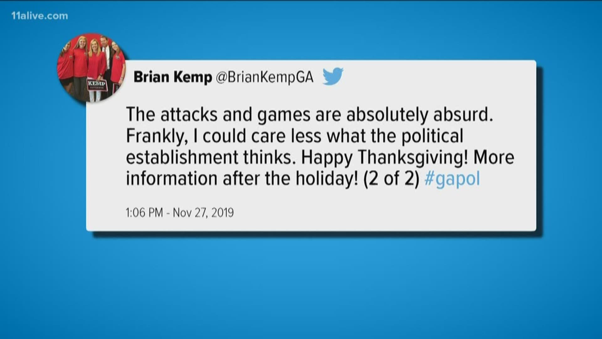 The Republican governor took to Twitter on Wednesday to slam the “attacks and games” and said more information about his choice would be available after Thanksgiving