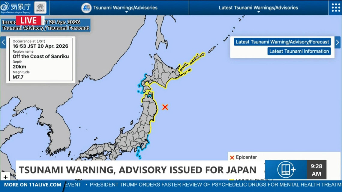 Tsunami warning issued after powerful quake in Japan | 11alive.com