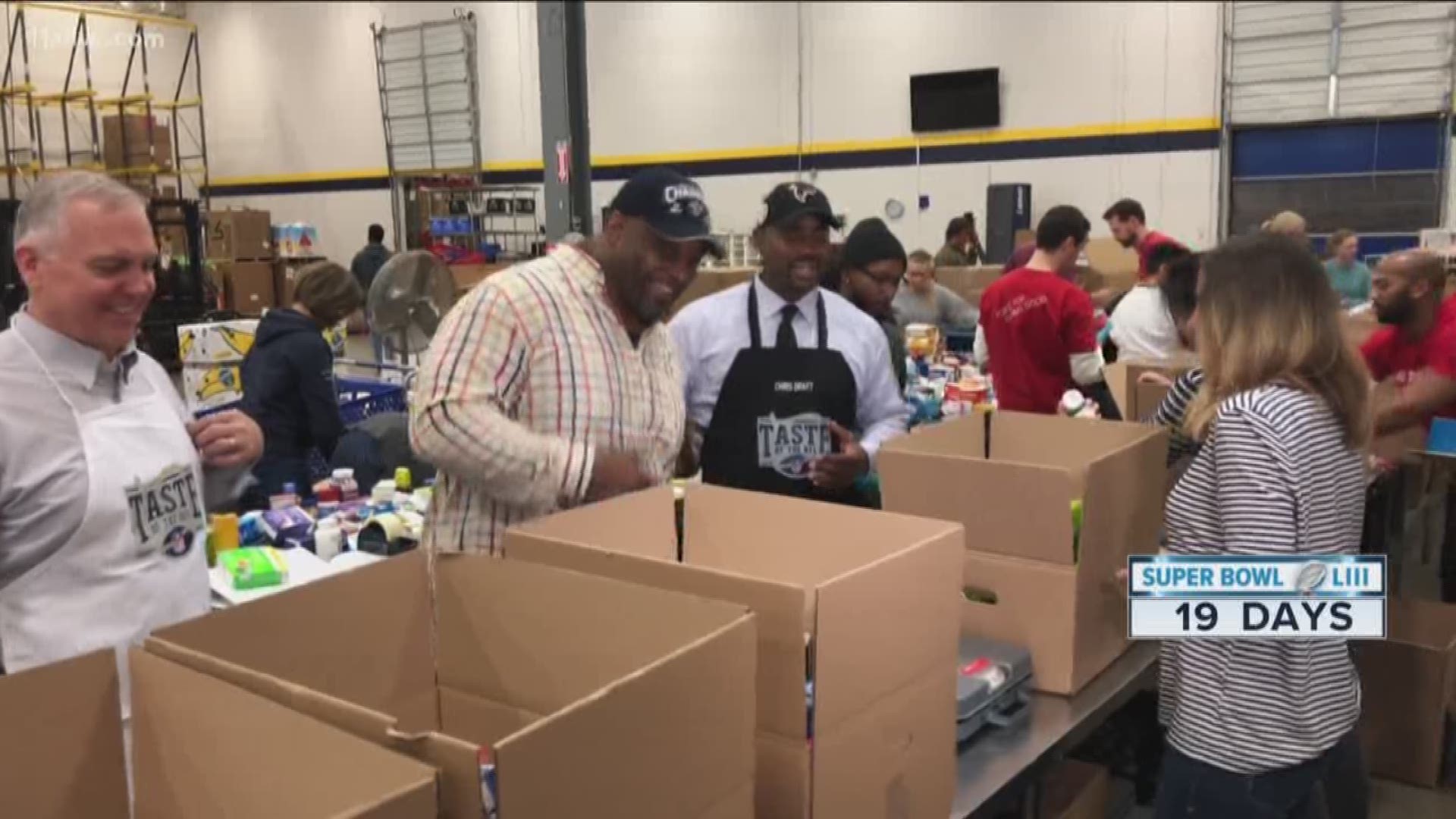 Food boxes were packed at the Atlanta Community Food Bank.